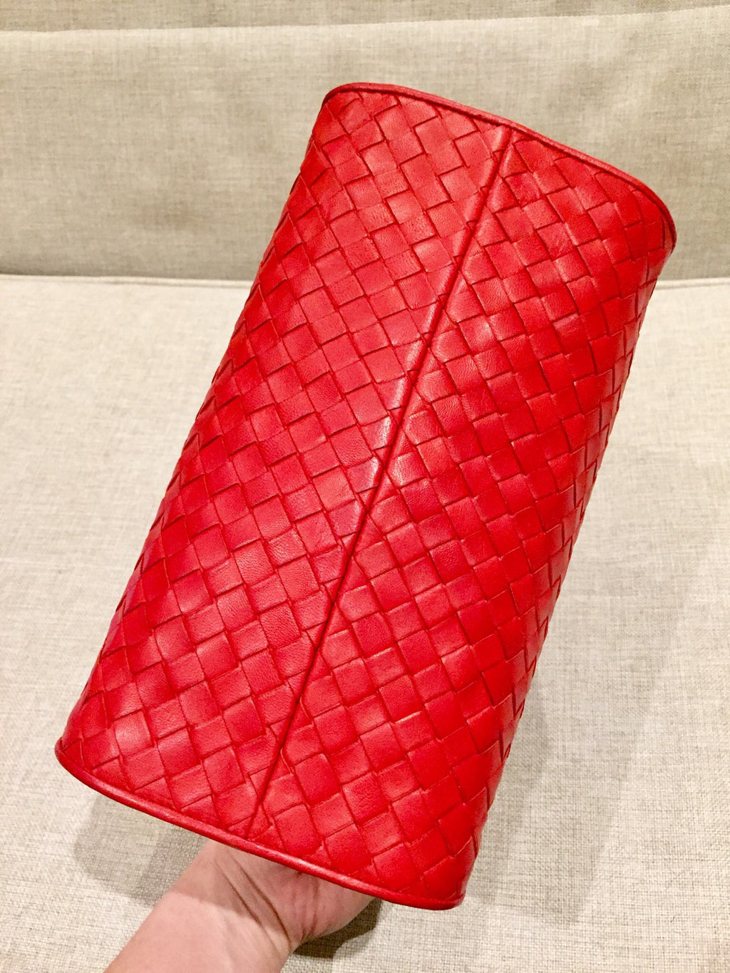 Bottega Veneta Top Handle Bag Red Intrecciato Leather