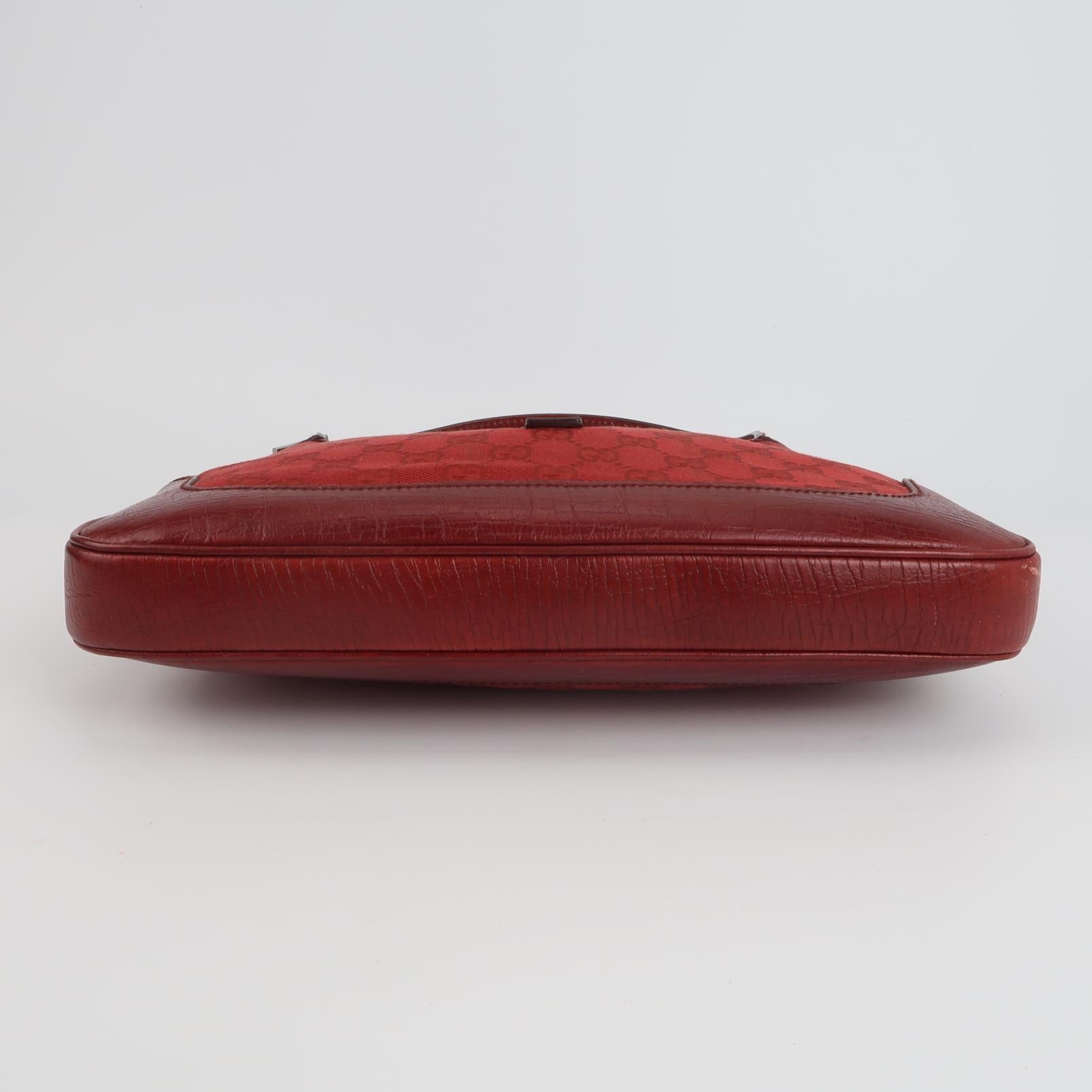 Gucci Jackie Vintage Medium Red Monogram Canvas and Leather Silver Hardware Shoulder Bag