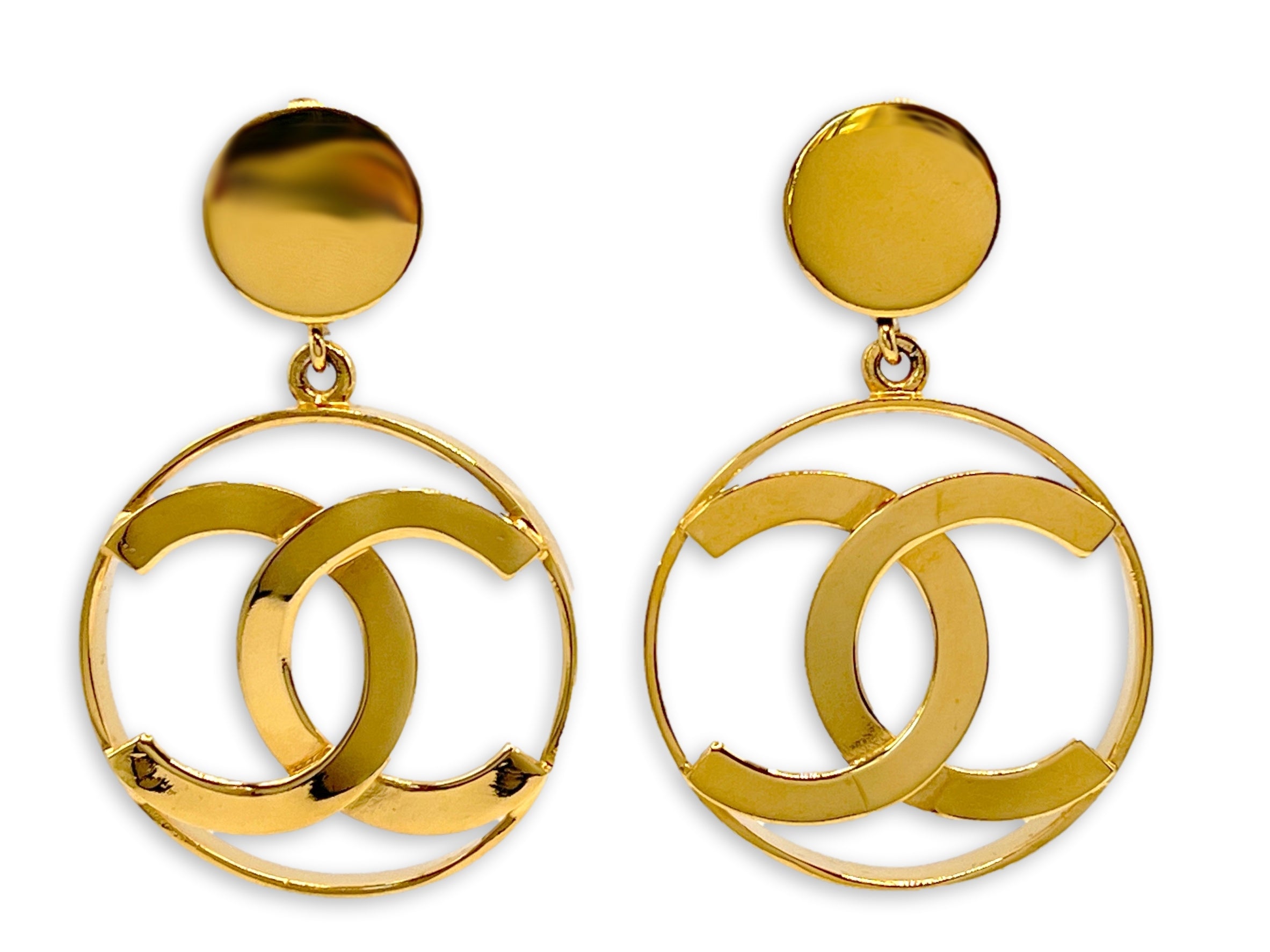 Chanel 1980s Vintage Large Hoop Dangle CC Statement Earrings IRI