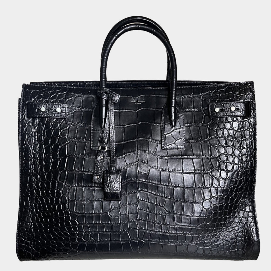 Sold Saint Laurent Sac De Jour Large Black Crocodile-embossed Leather Handbag