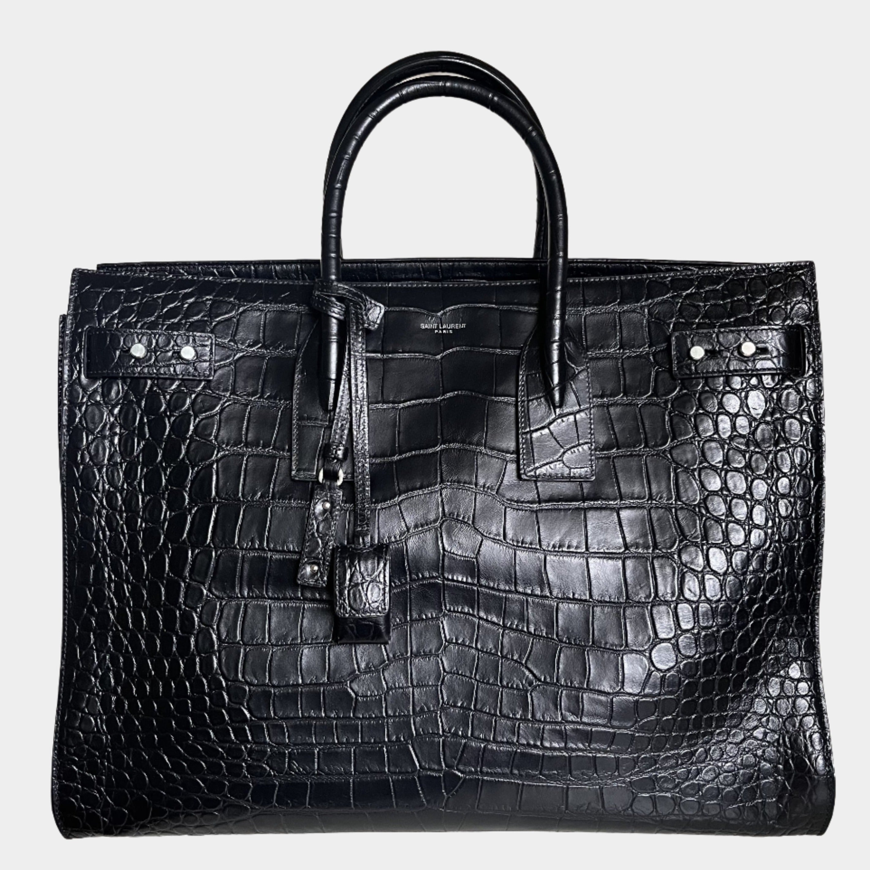 Sold Saint Laurent Sac De Jour Large Black Crocodile-embossed Leather Handbag