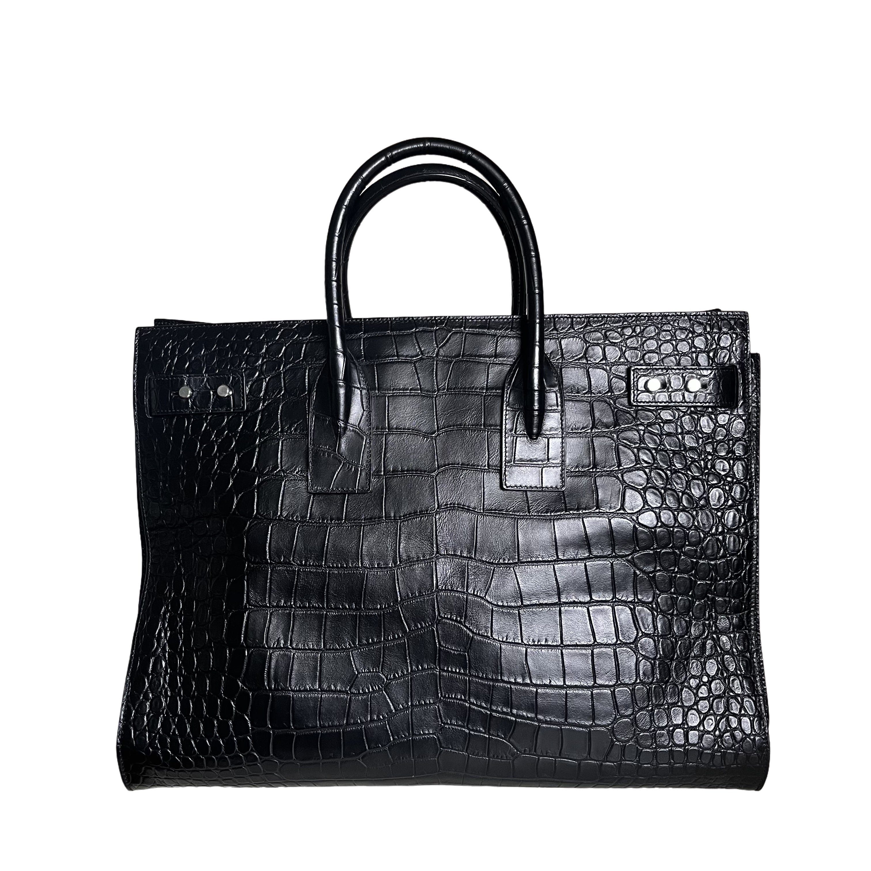 Sold Saint Laurent Sac De Jour Large Black Crocodile-embossed Leather Handbag