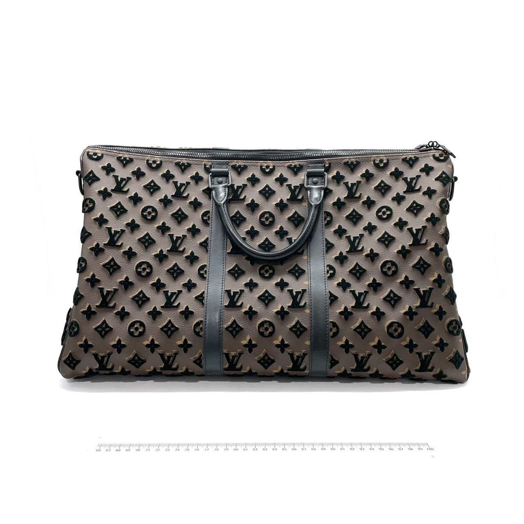 Sold Louis Vuitton Keepall Triangle Bag 50 Canvas Shoulder Strap Monogram Tufting Brown Black Never Worn