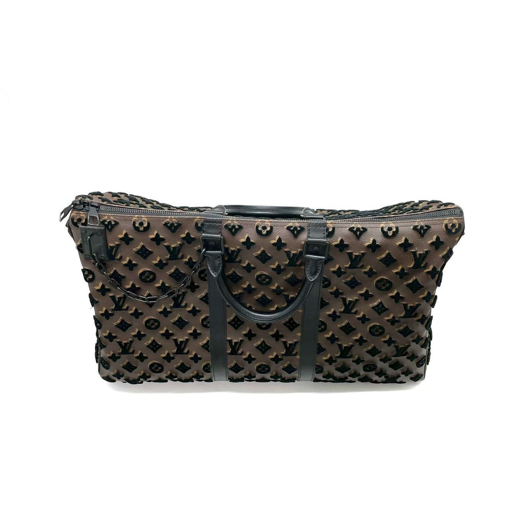 Sold Louis Vuitton Keepall Triangle Bag 50 Canvas Shoulder Strap Monogram Tufting Brown Black Never Worn