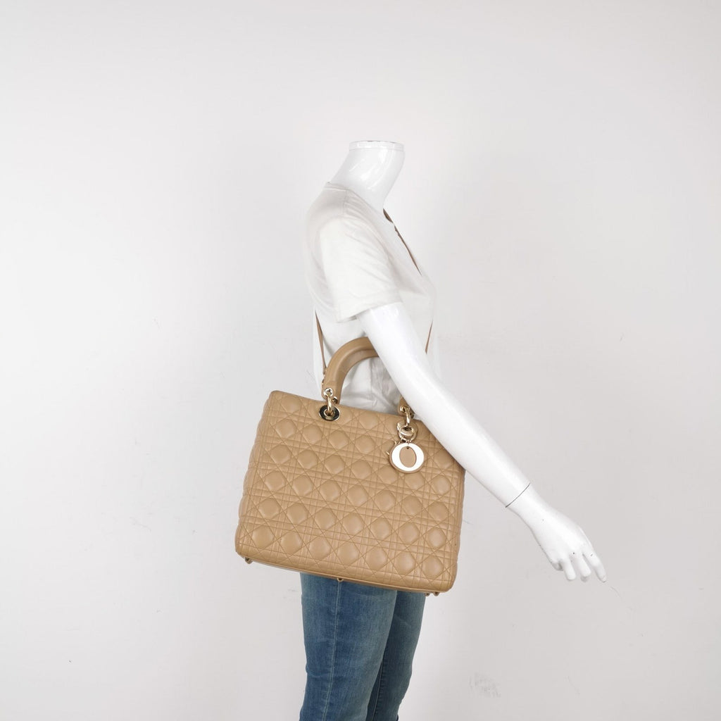 Lady Dior Large Bag Beige Lambskin Cannage Leather