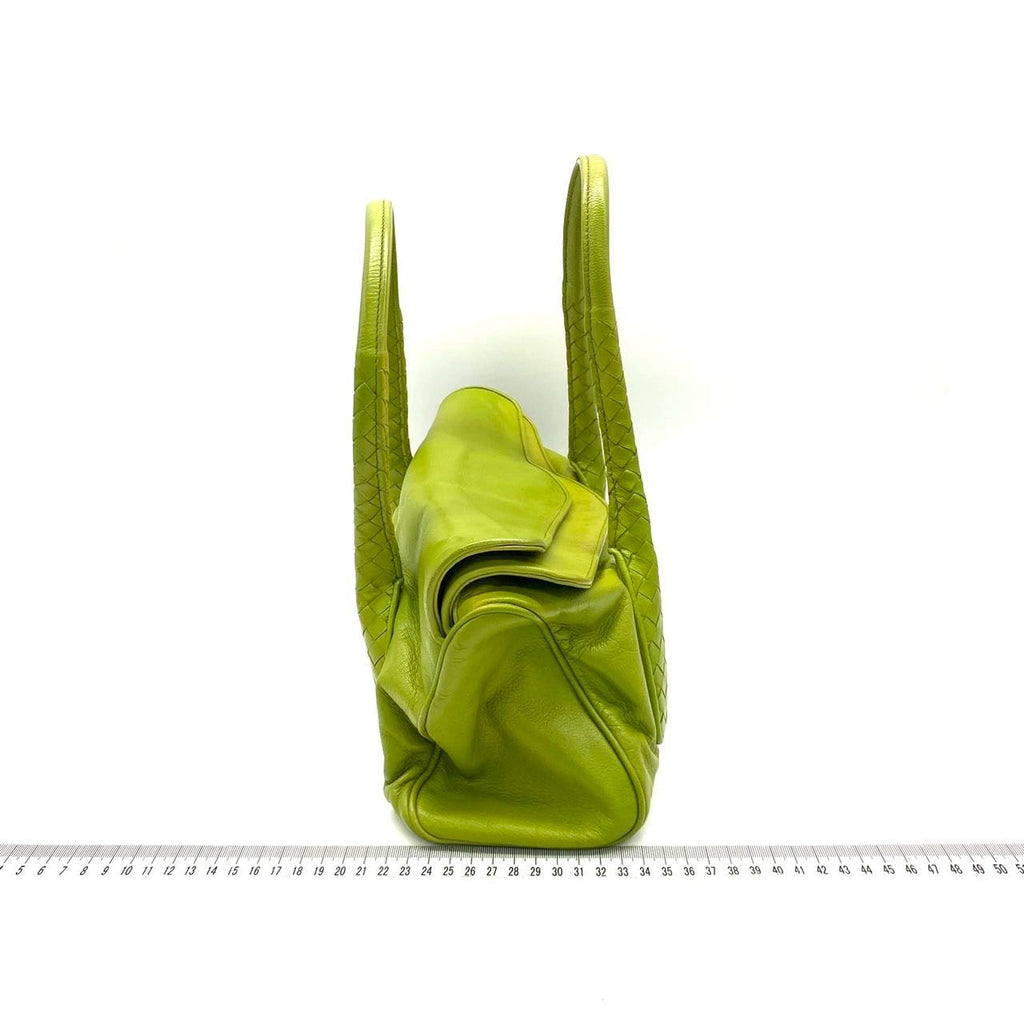 Bottega Veneta Lime Green Intrecciato Leather Hand Bag