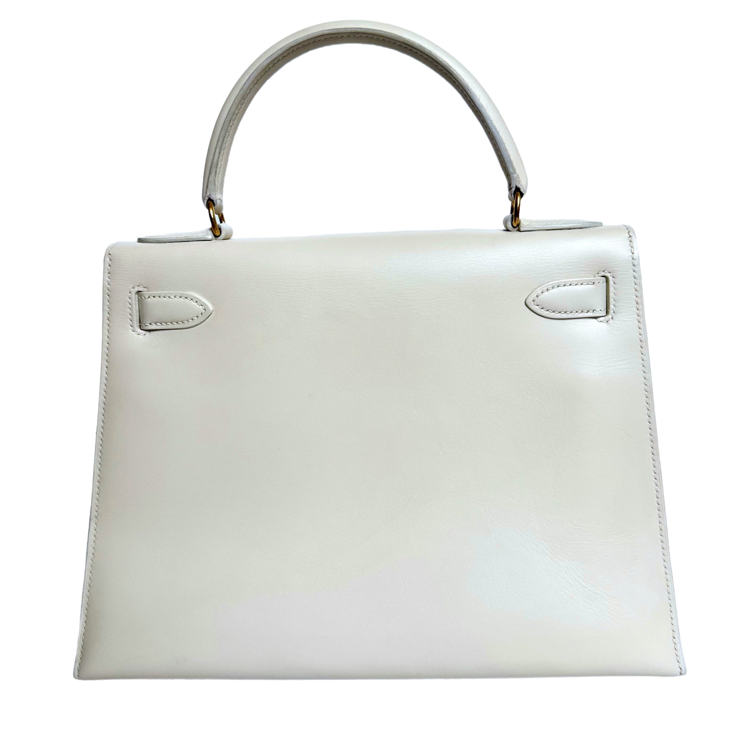 Hermes Kelly 28 Sellier Vintage White Box Leather Gold Hardware 1996