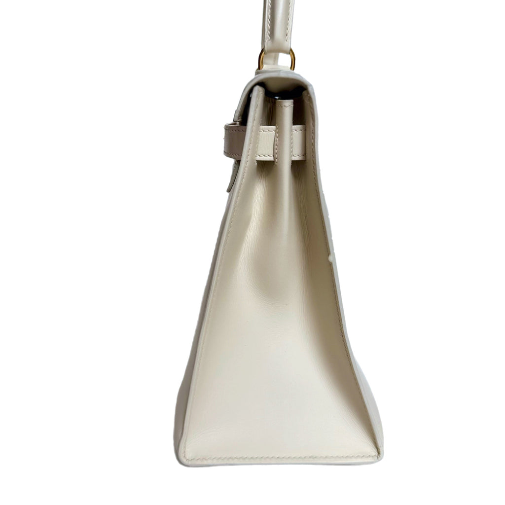 Hermes Kelly 28 Sellier Vintage White Box Leather Gold Hardware 1996