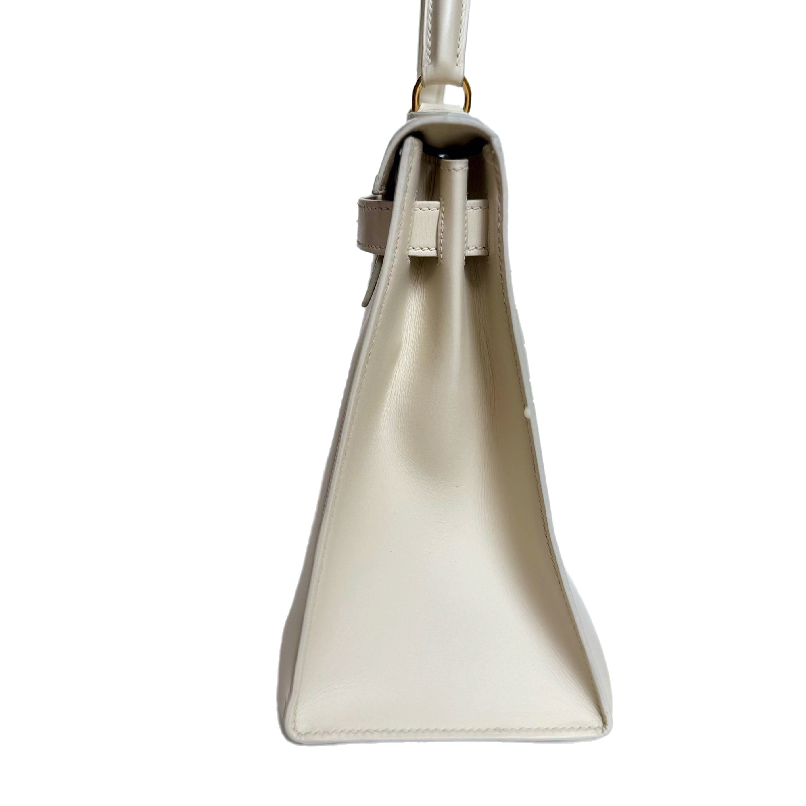 Hermes Kelly 28 Sellier Vintage White Box Leather Gold Hardware 1996