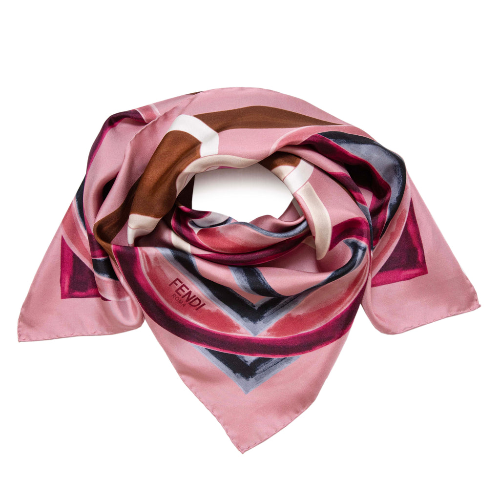 Fendi Pink Silk F Logo Scarf