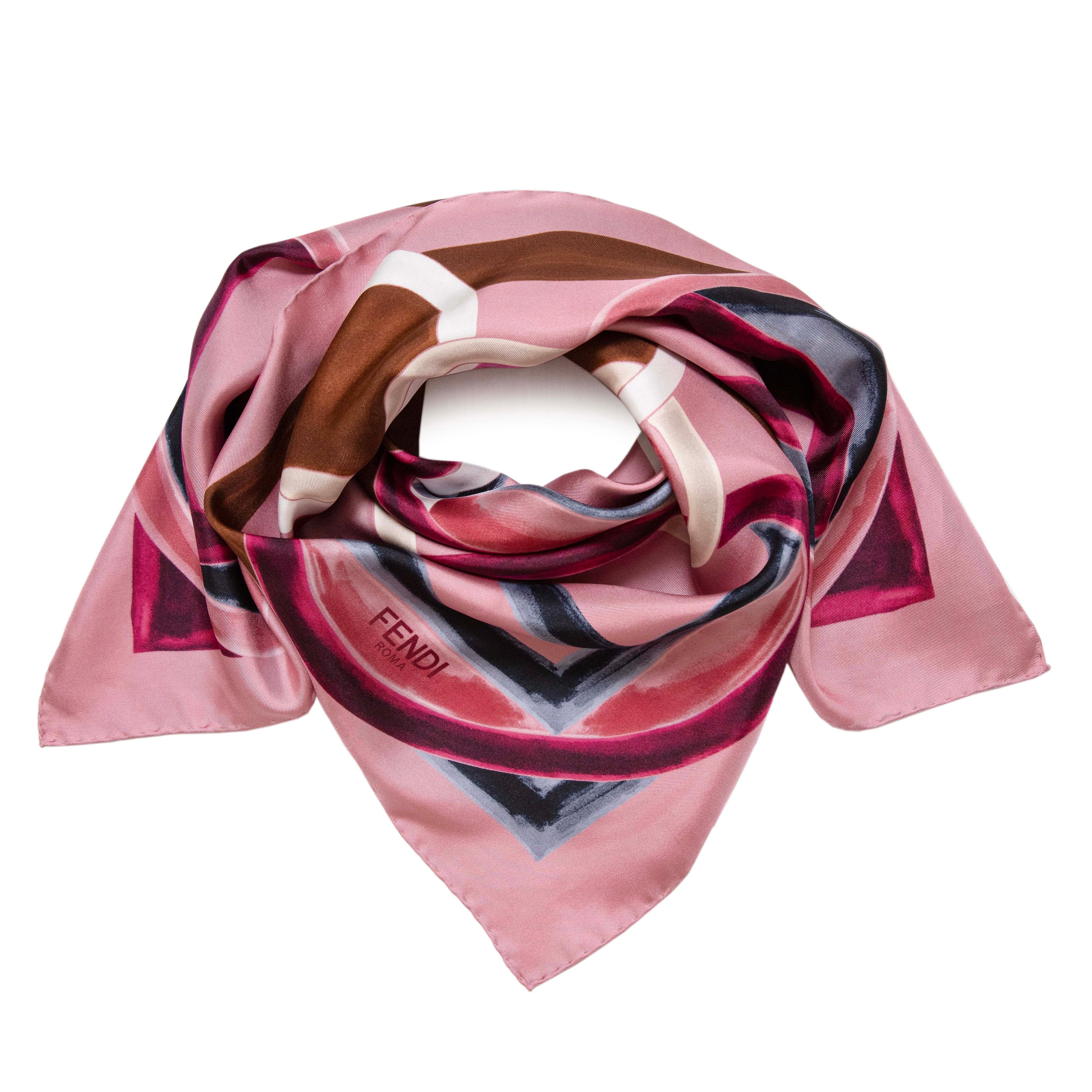 Fendi Pink Silk F Logo Scarf