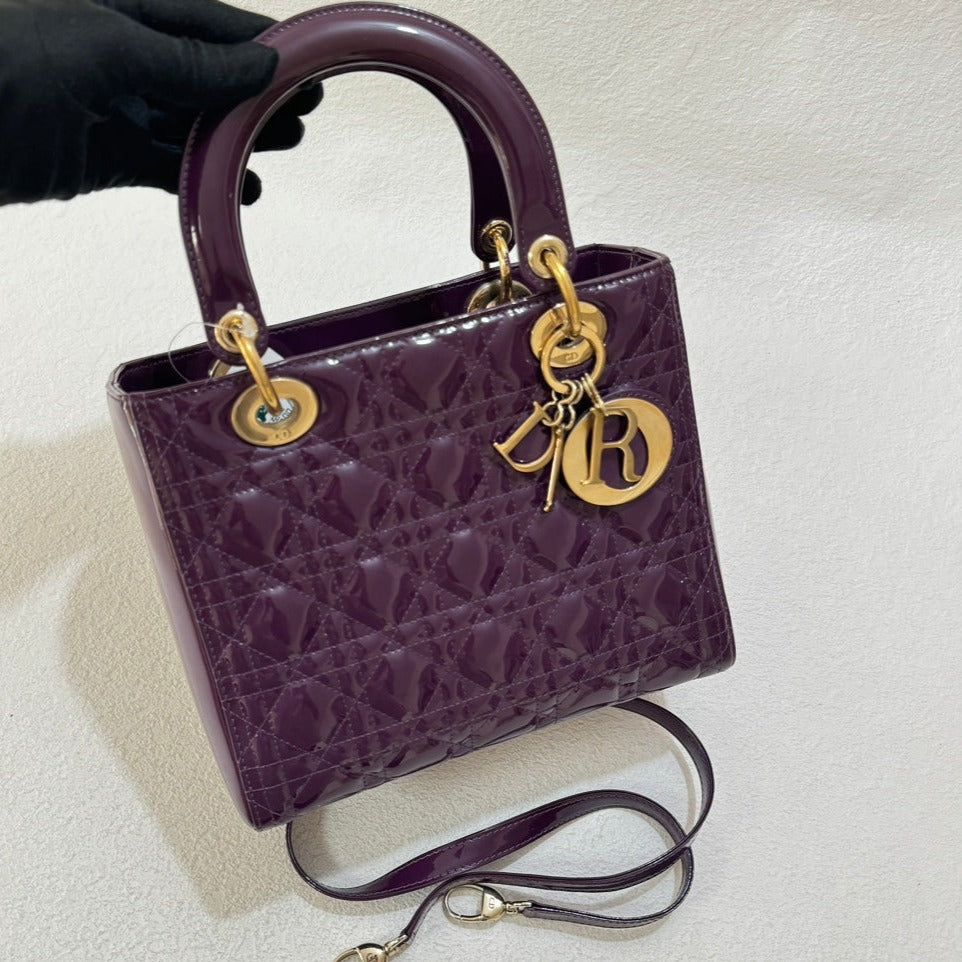 Lady Dior Medium Purple Patent Leather Handbag