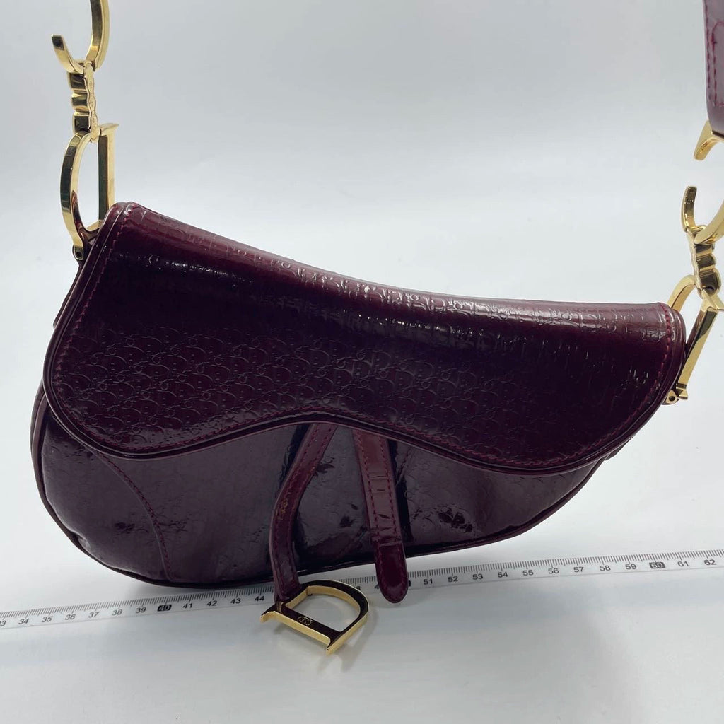 Dior Saddle Mini Vintage Shoulder Bag Burgundy Patent Leather