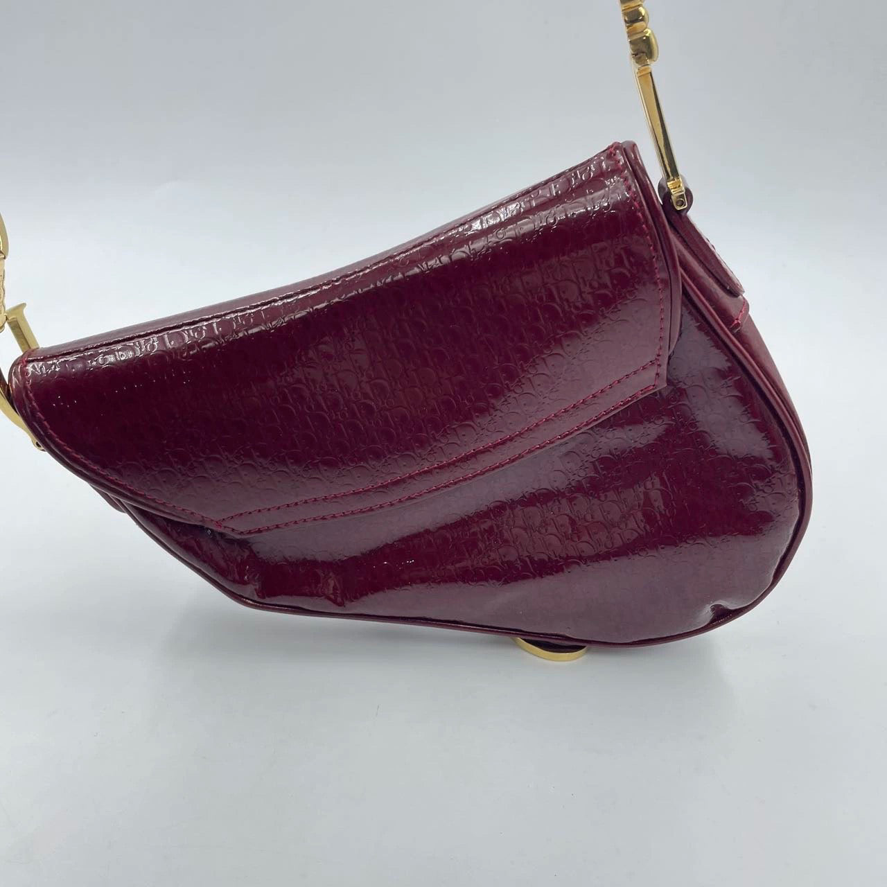 Dior Saddle Mini Vintage Shoulder Bag Burgundy Patent Leather