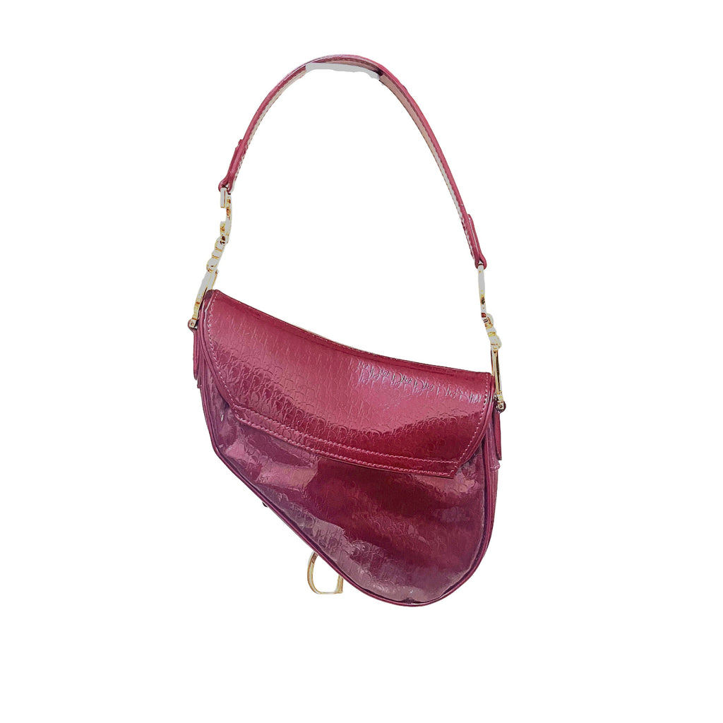 Dior Saddle Mini Vintage Shoulder Bag Burgundy Patent Leather
