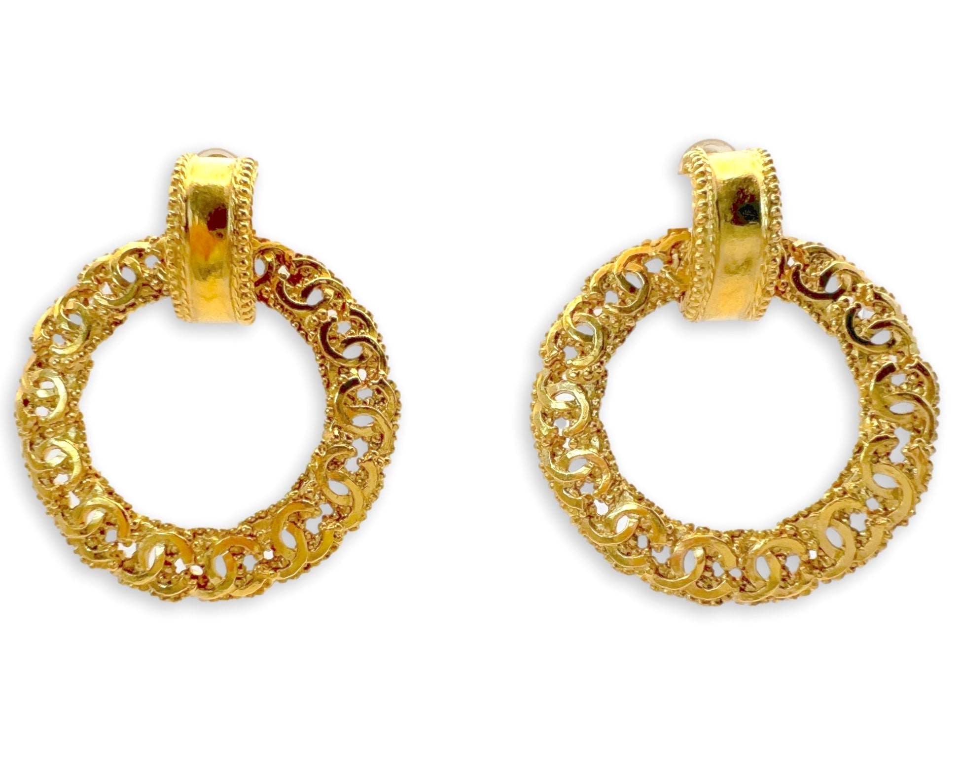 Chanel Vintage 96P CC Ring Door Knocker Dangle Earrings