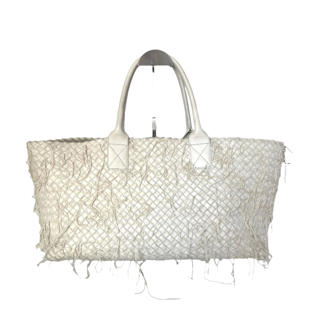 Bottega Veneta Cabat Large Intreccio Leather with Fringes White Ecru 40cm