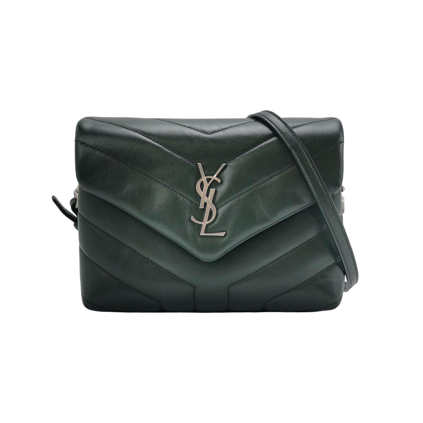 Sold Saint Laurent Mini Dark Green Leather Matelasse Monogram Crossbody Bag