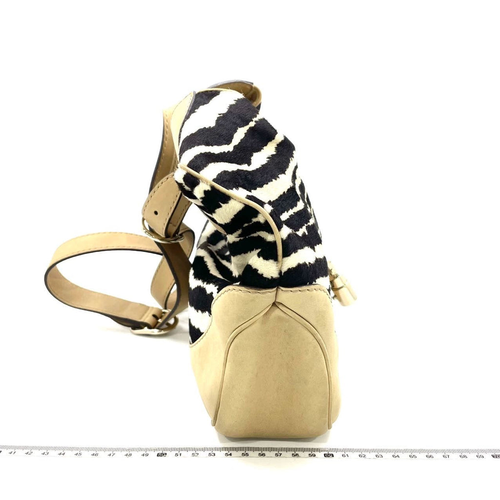 Gucci Jackie Soft Medium Zebra Print Pony-style Calfskin and Beige Suede Silver HW