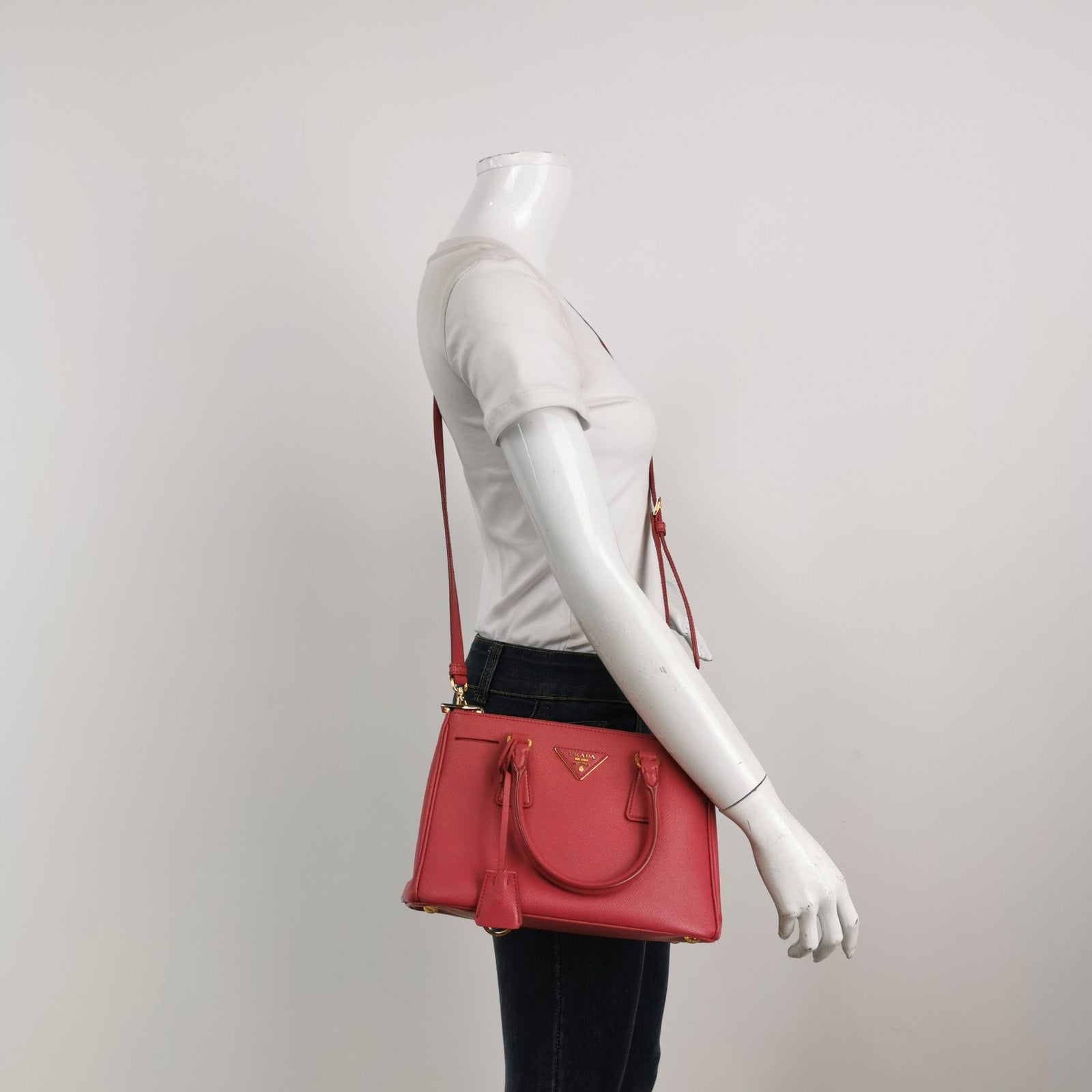 Prada Galleria Saffiano Leather Small Pink Handbag with Strap