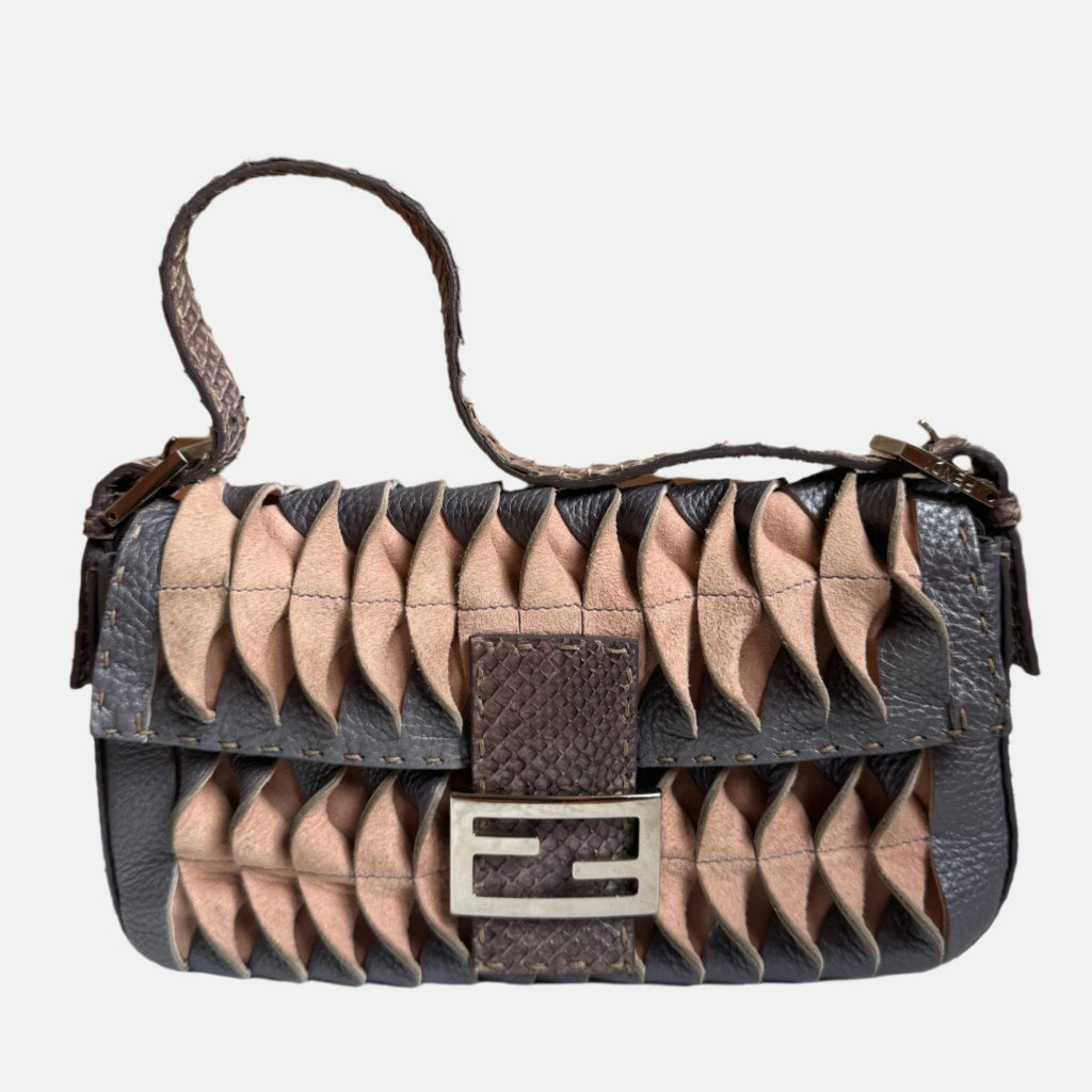 Fendi Baguette Purple Snakeskin Cutout Shoulder Bag