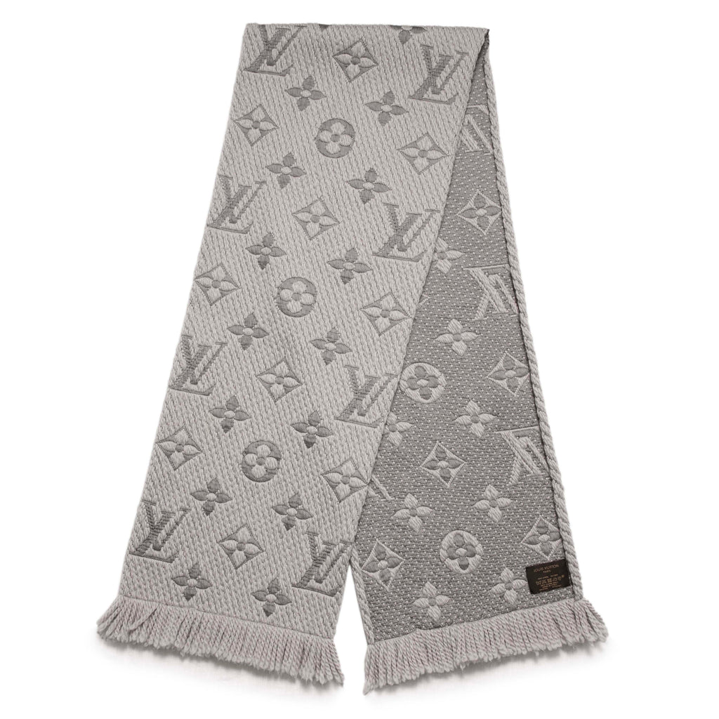 Louis Vuitton Pearl Grey Wool Silk Logomania Scarf