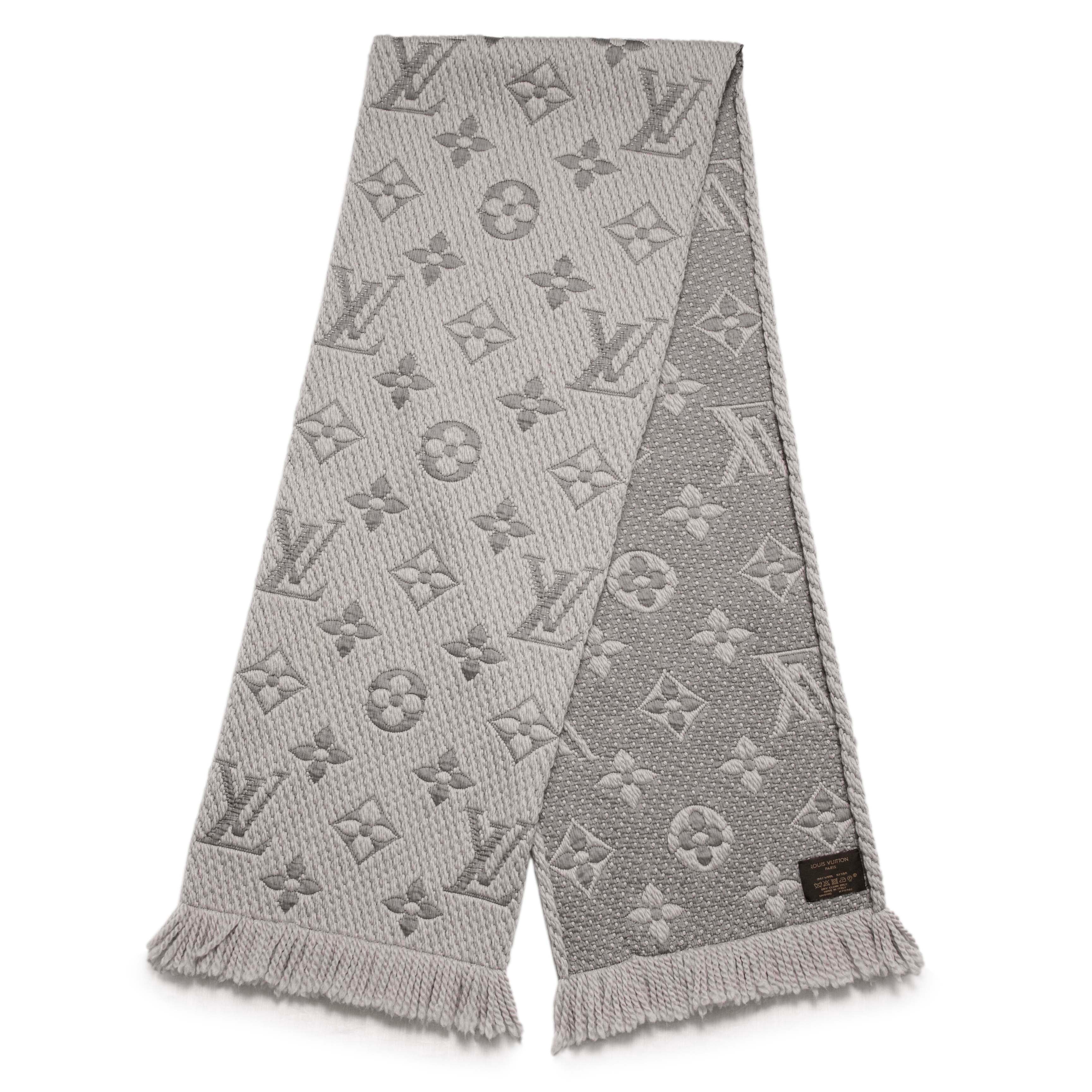 Louis Vuitton Pearl Grey Wool Silk Logomania Scarf