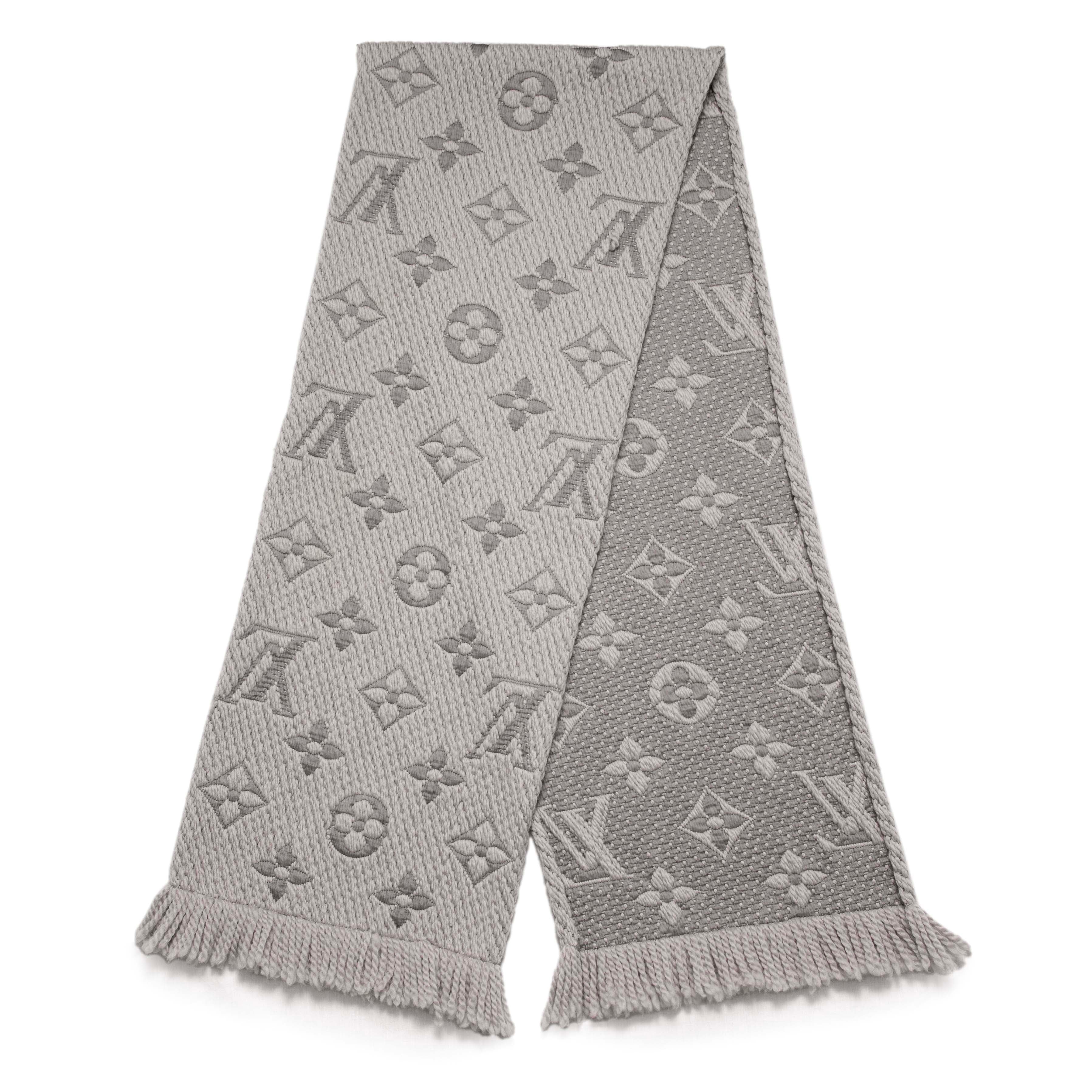 Louis Vuitton Pearl Grey Wool Silk Logomania Scarf