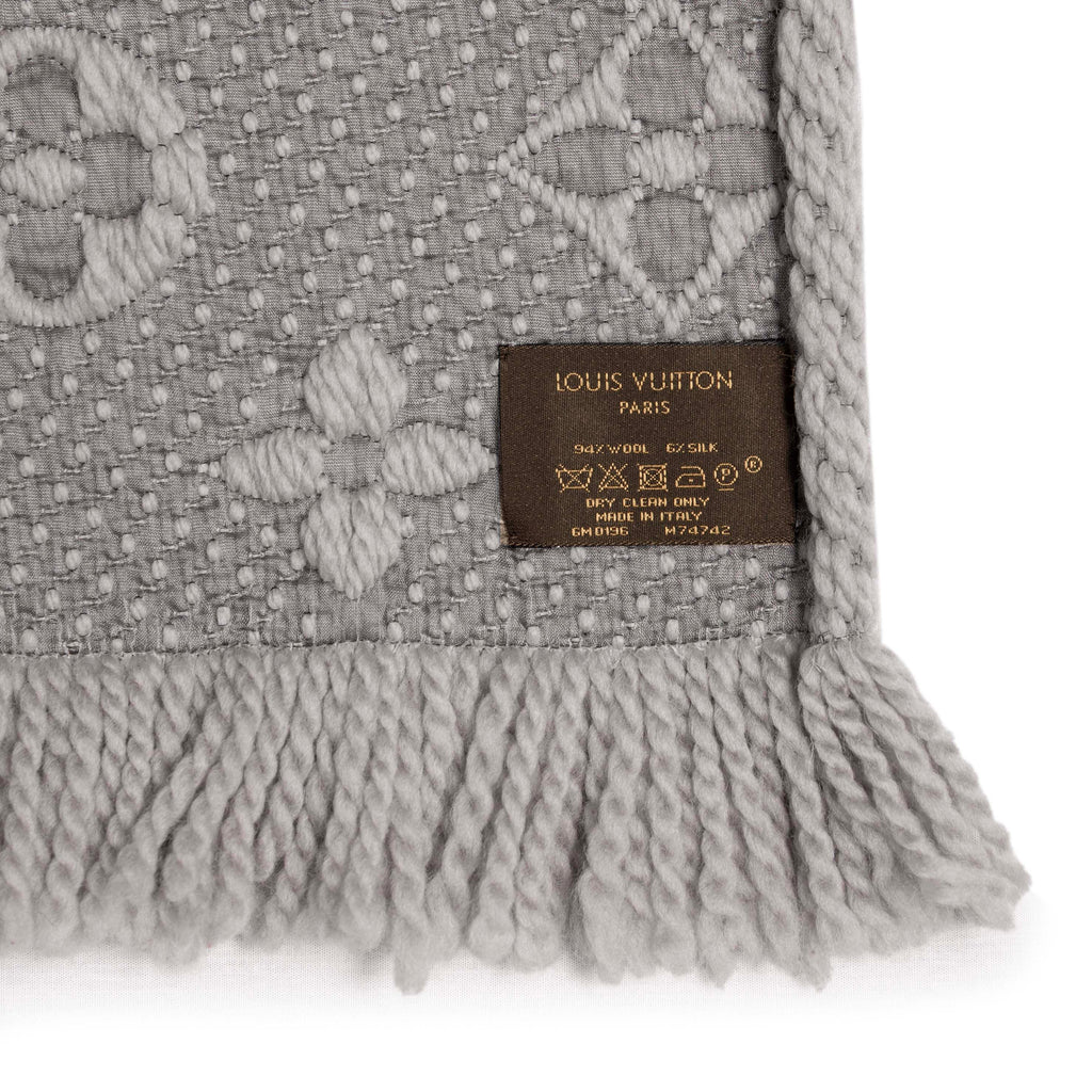 Louis Vuitton Pearl Grey Wool Silk Logomania Scarf