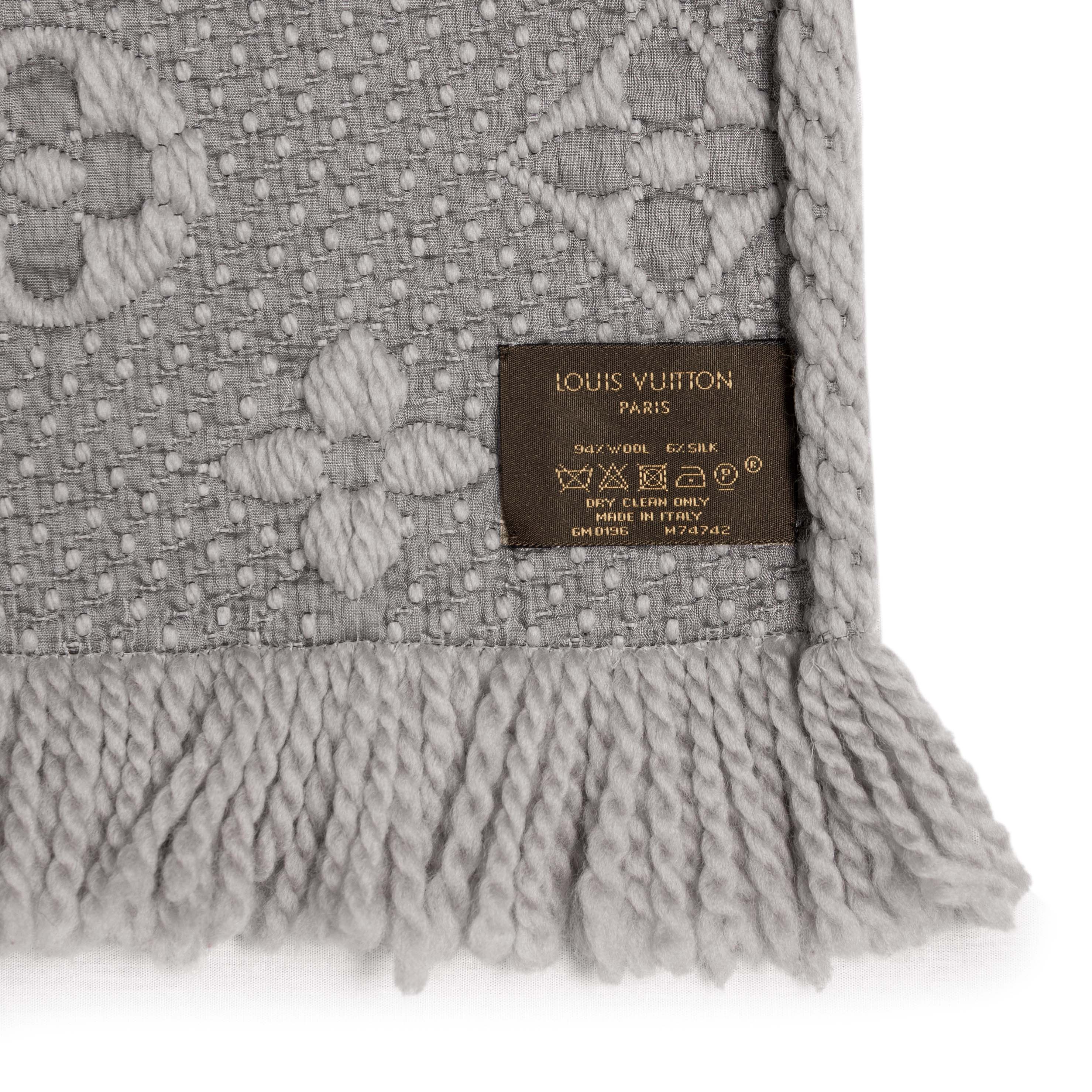 Louis Vuitton Pearl Grey Wool Silk Logomania Scarf