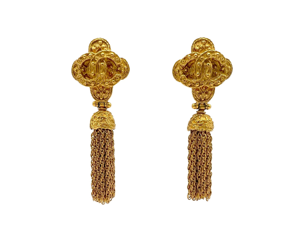 Chanel Vintage Rare 94A Tassel Clover Earrings