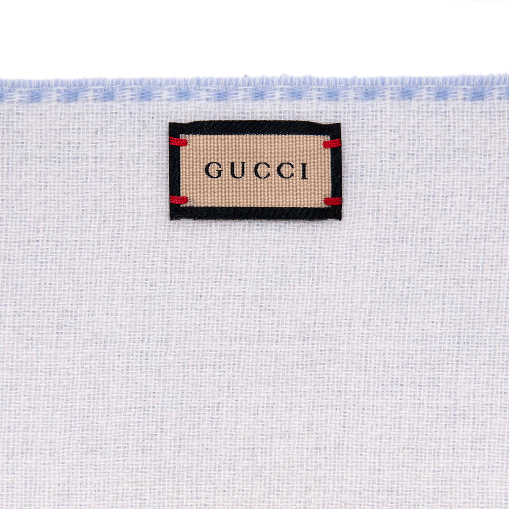 Gucci Blue Ivory Wool Cashmere Interlocking G Scarf