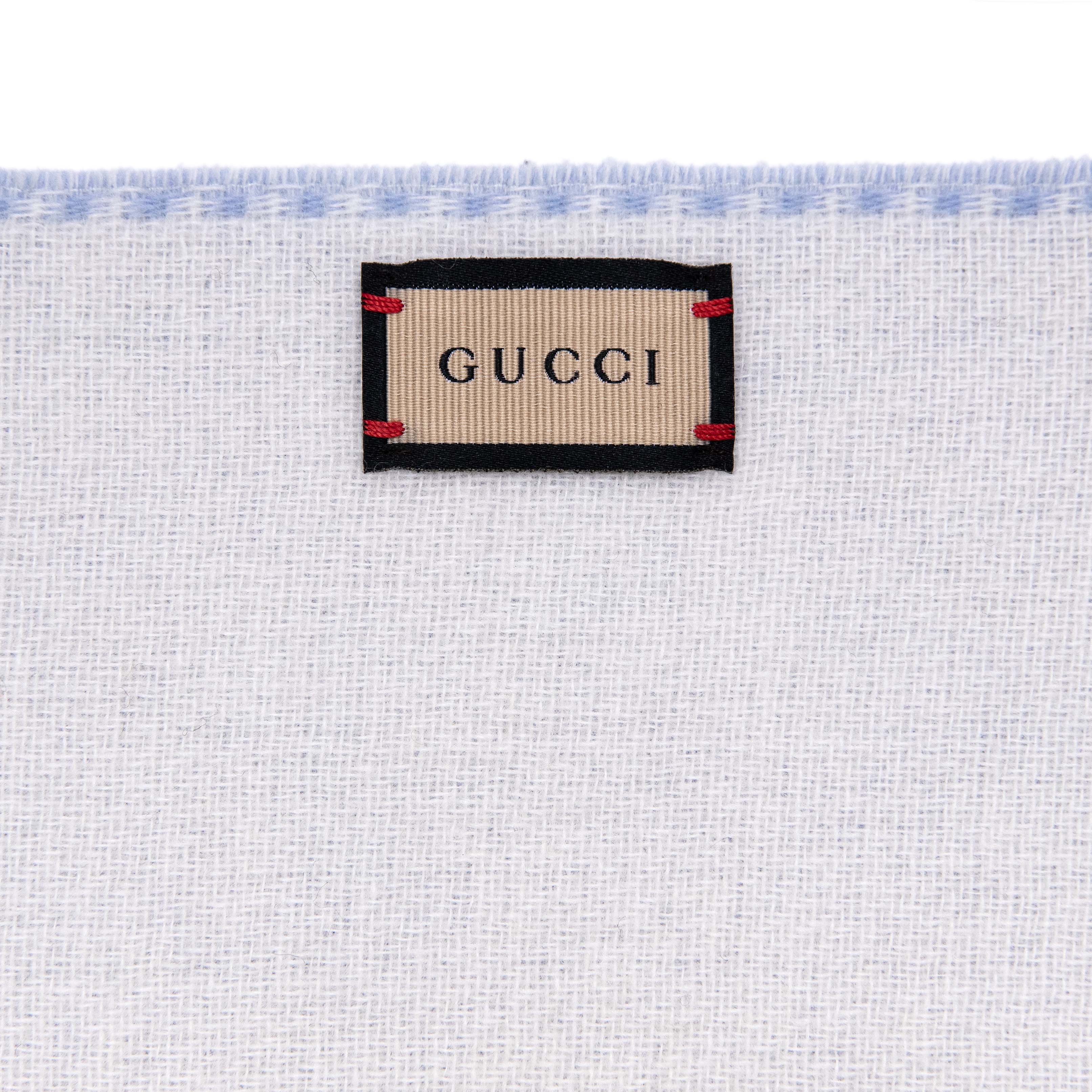 Gucci Blue Ivory Wool Cashmere Interlocking G Scarf