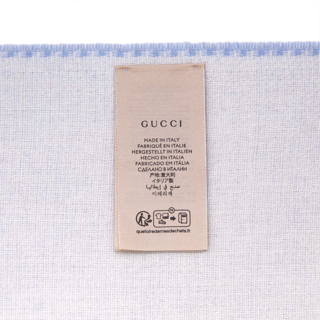 Gucci Blue Ivory Wool Cashmere Interlocking G Scarf
