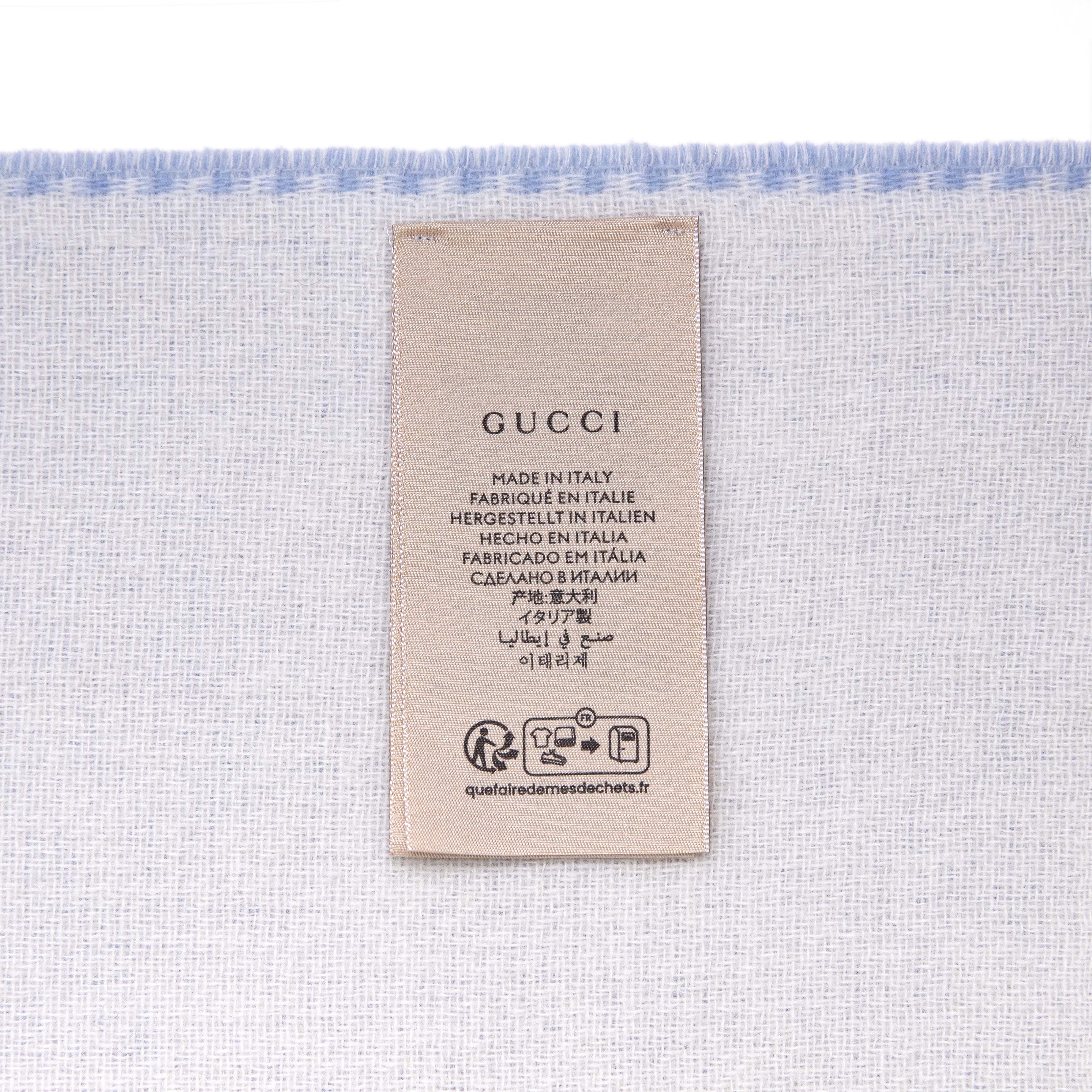 Gucci Blue Ivory Wool Cashmere Interlocking G Scarf