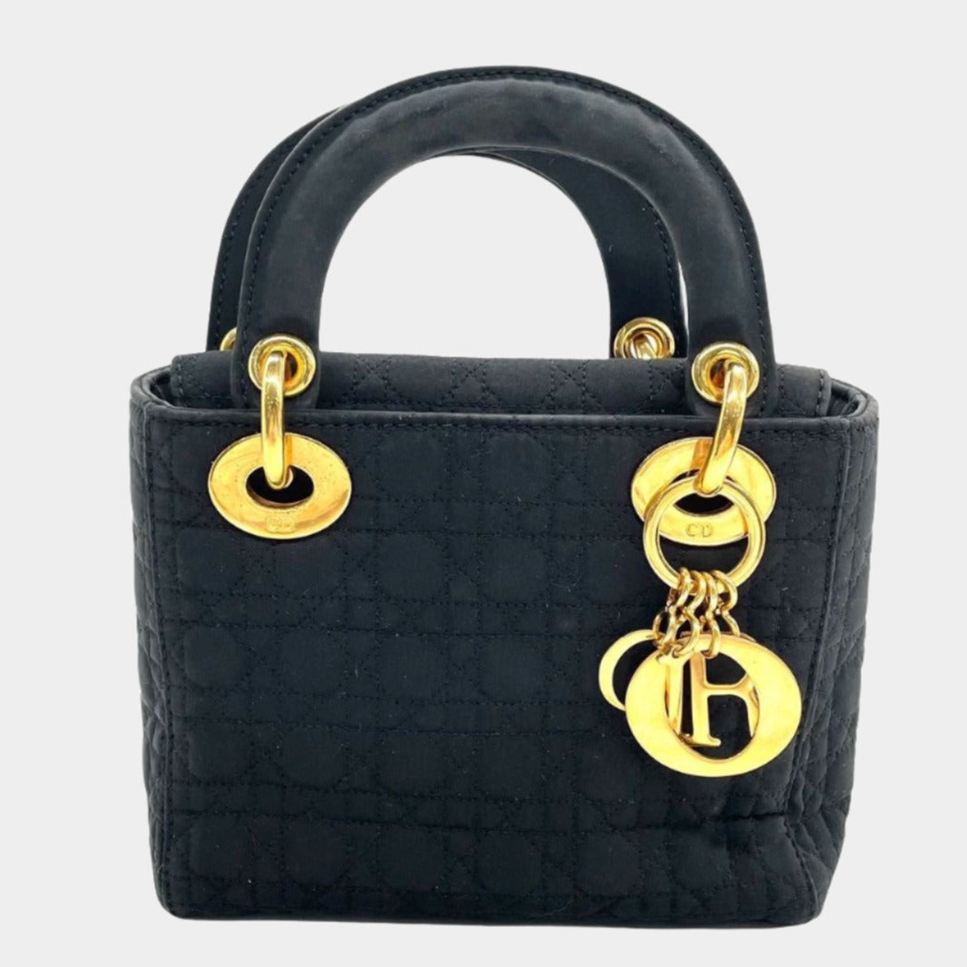 Lady Dior Vintage Mini Black Cloth with Yellow Gold-tone Hardware