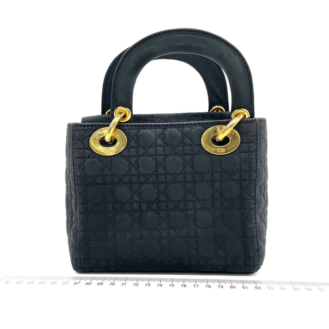 Lady Dior Vintage Mini Black Cloth with Yellow Gold-tone Hardware