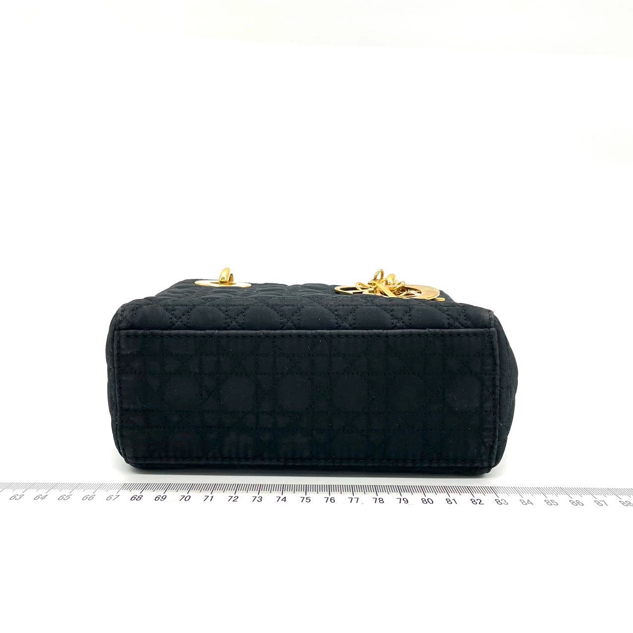 Lady Dior Vintage Mini Black Cloth with Yellow Gold-tone Hardware