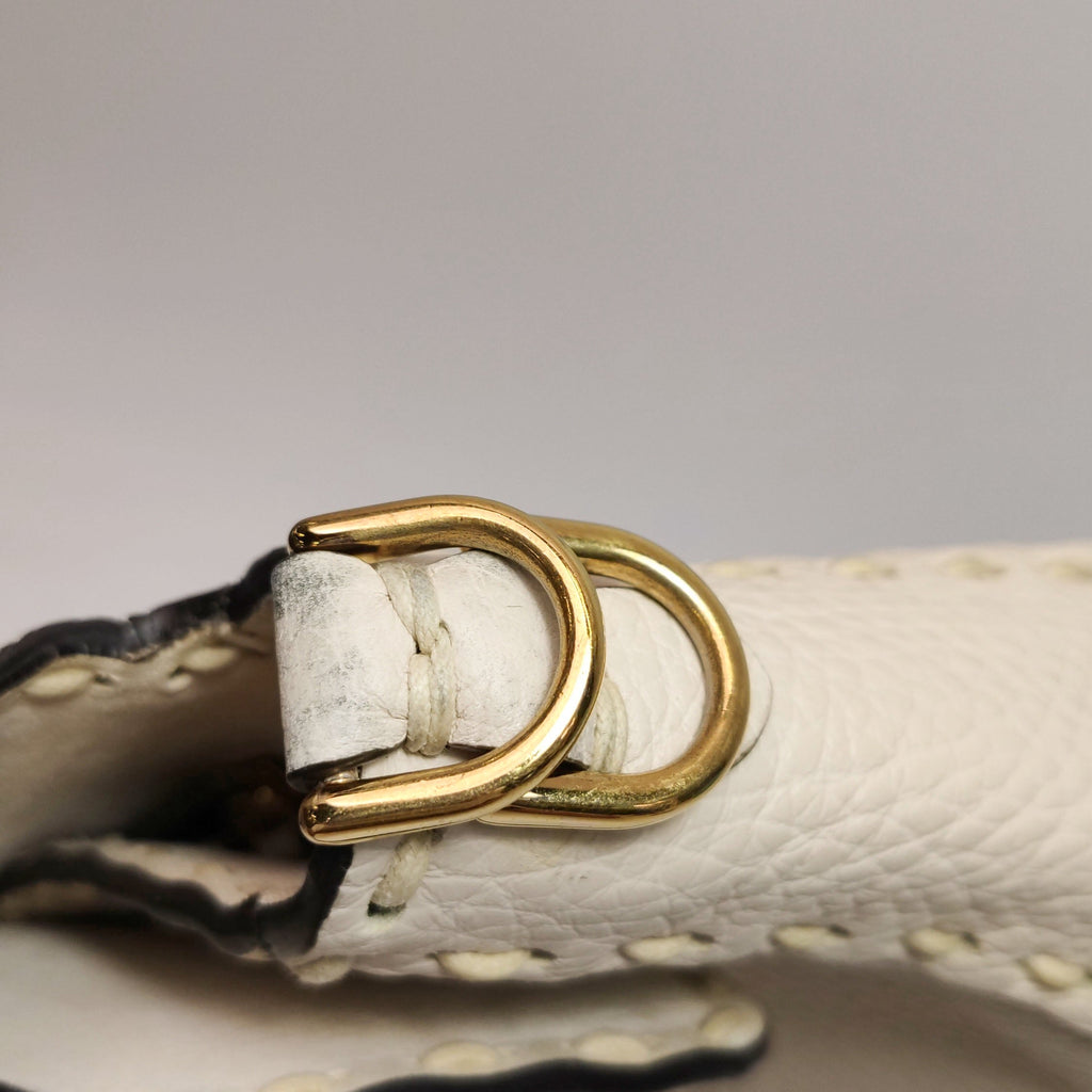 Fendi Baguette Selleria Medium White Calfskin Leather Crossbody Bag