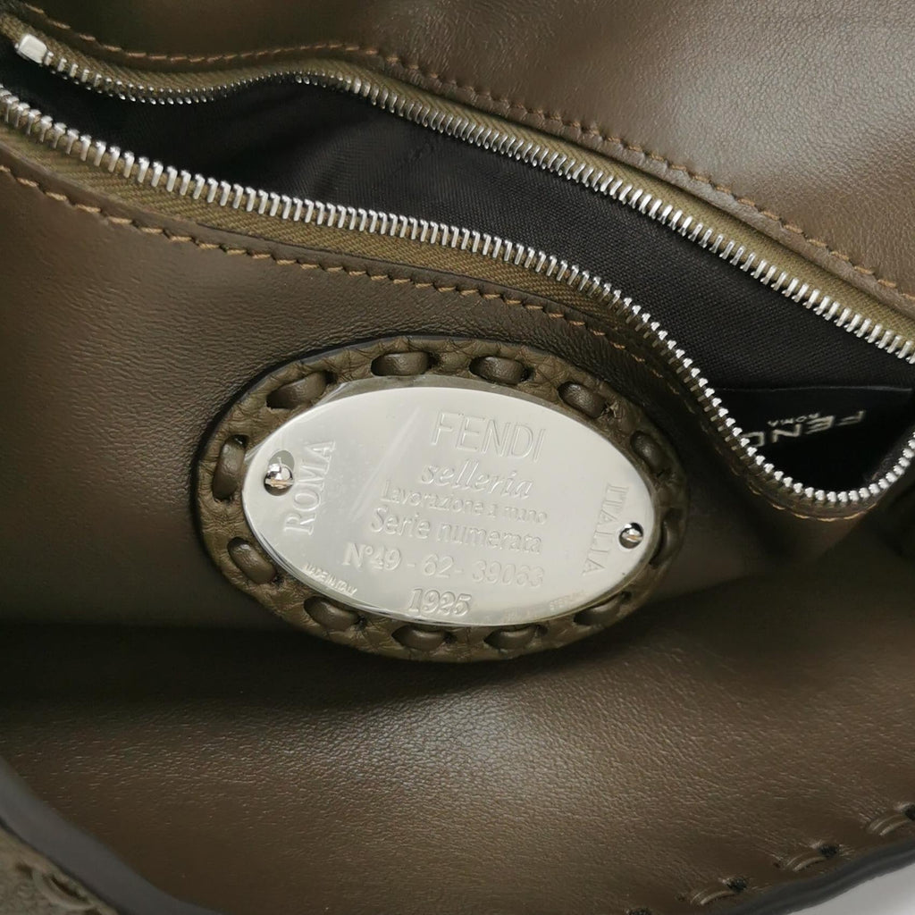 Fendi Baguette Selleria Medium Dark Green Calfskin Leather Crossbody Bag