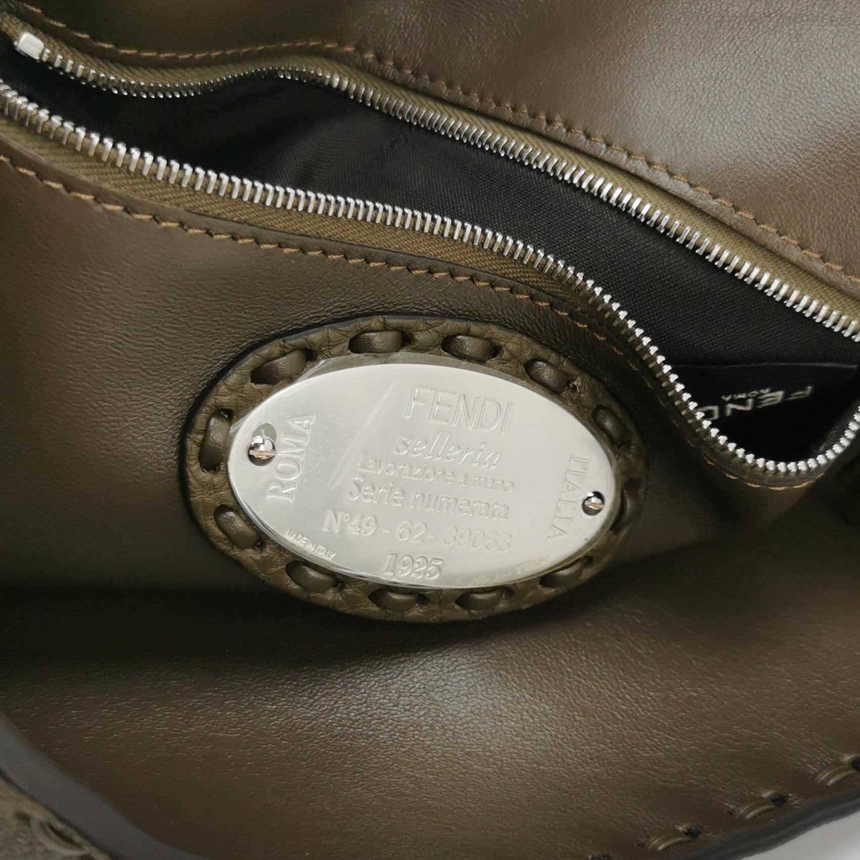 Fendi Baguette Selleria Medium Dark Green Calfskin Leather Crossbody Bag