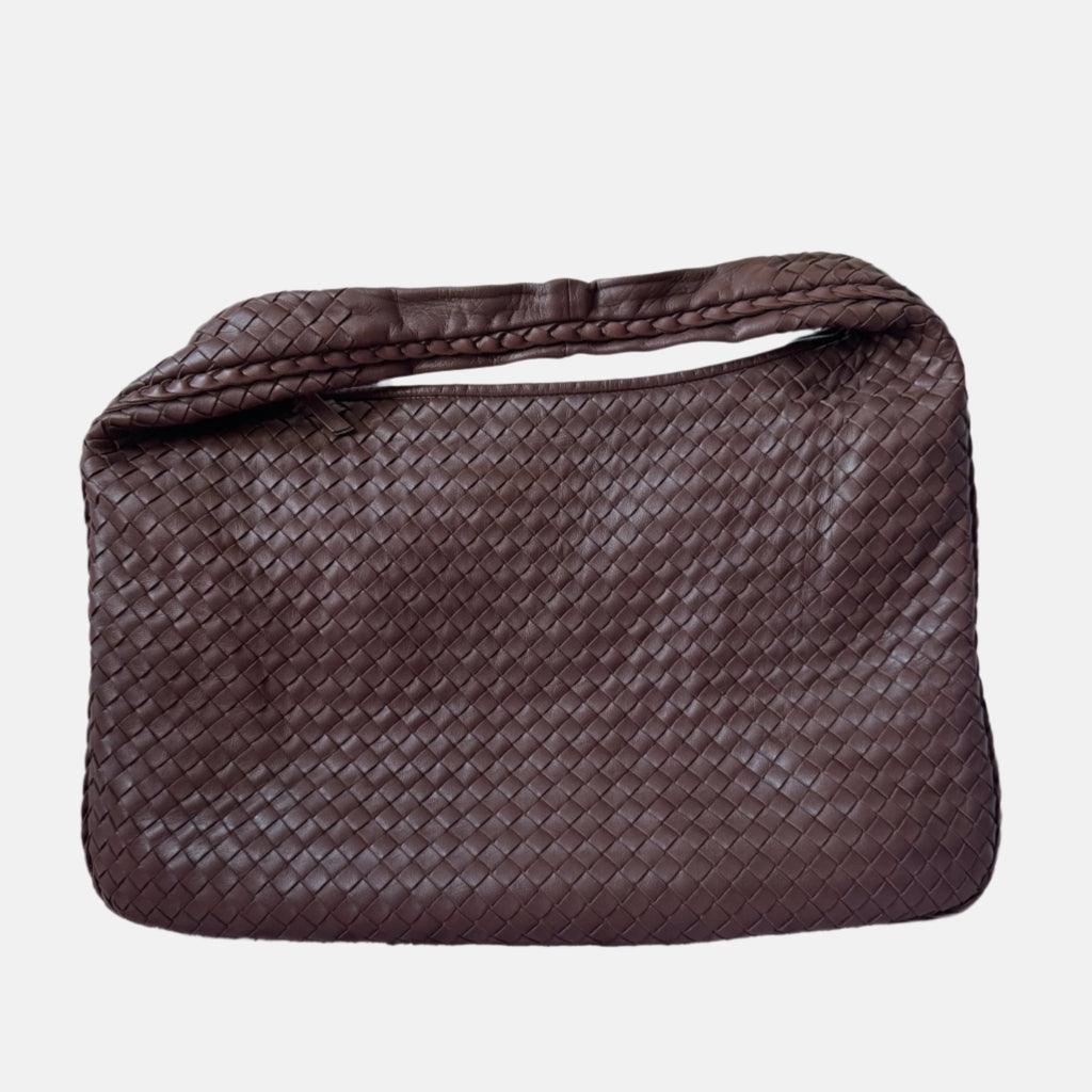Bottega Veneta Veneta Hobo Intrecciato Purple Brown 45cm Lambskin Leather