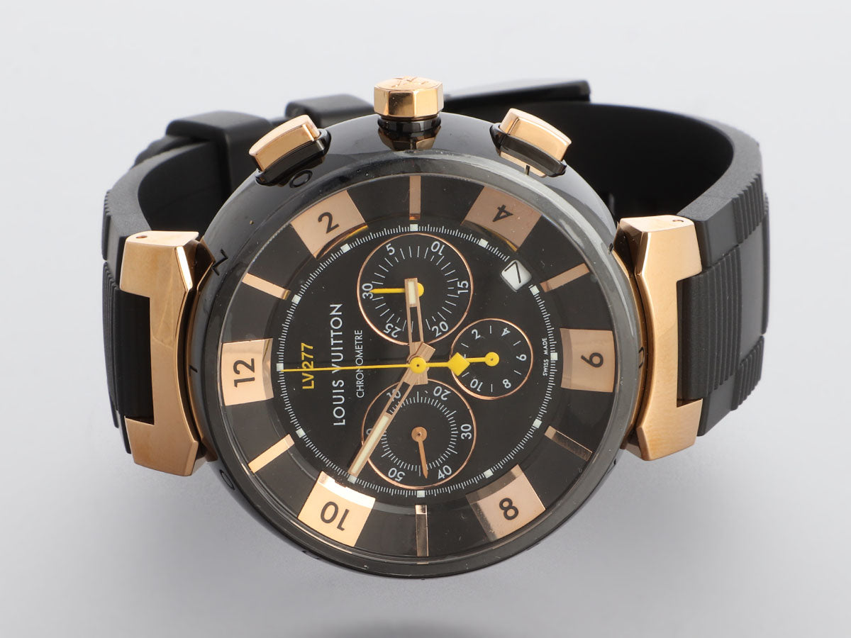 Louis Vuitton 18K Rose Gold Mens Tambour Chronograph Watch 41mm