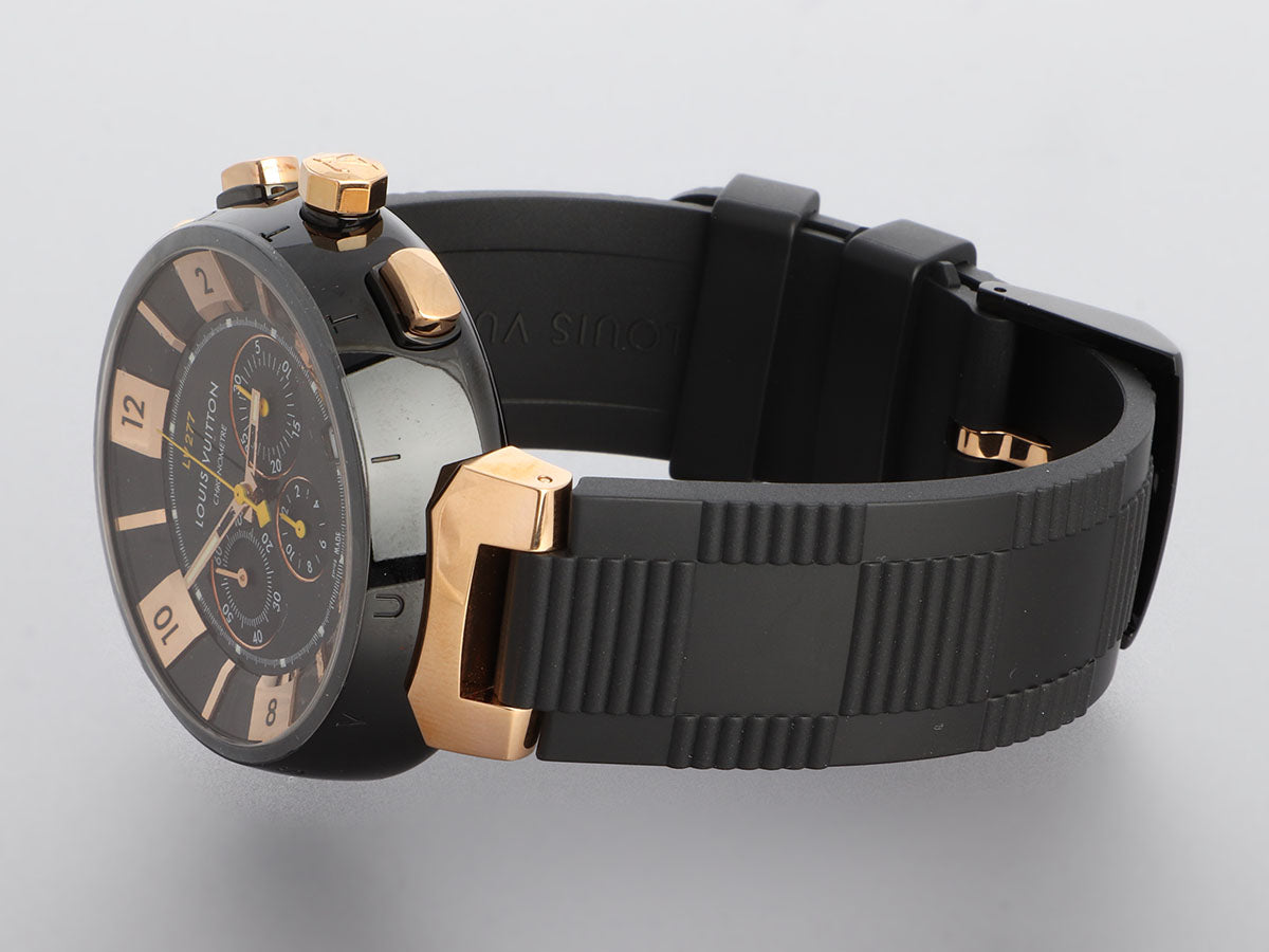 Louis Vuitton 18K Rose Gold Mens Tambour Chronograph Watch 41mm