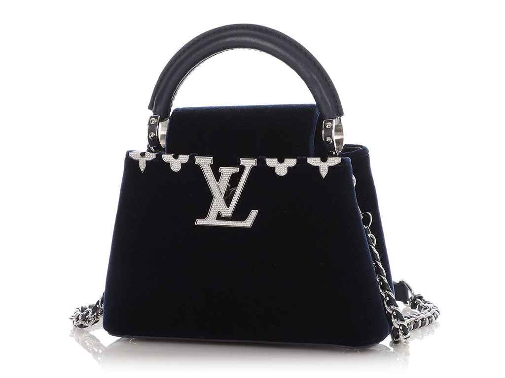 Louis Vuitton Mini Midnight Blue Velvet Crystal Flower Crown Capucines