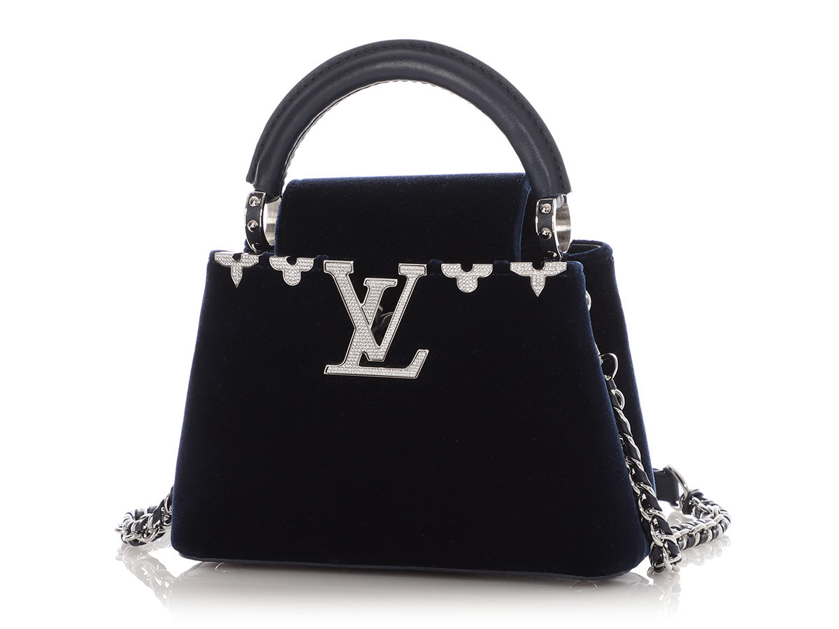 Louis Vuitton Mini Midnight Blue Velvet Crystal Flower Crown Capucines