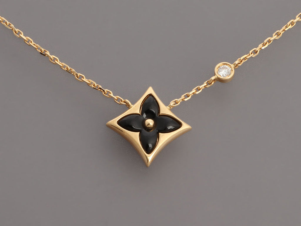 Louis Vuitton 18K Yellow Gold Onyx and Diamond Color Blossom BB Star Pendant Necklace