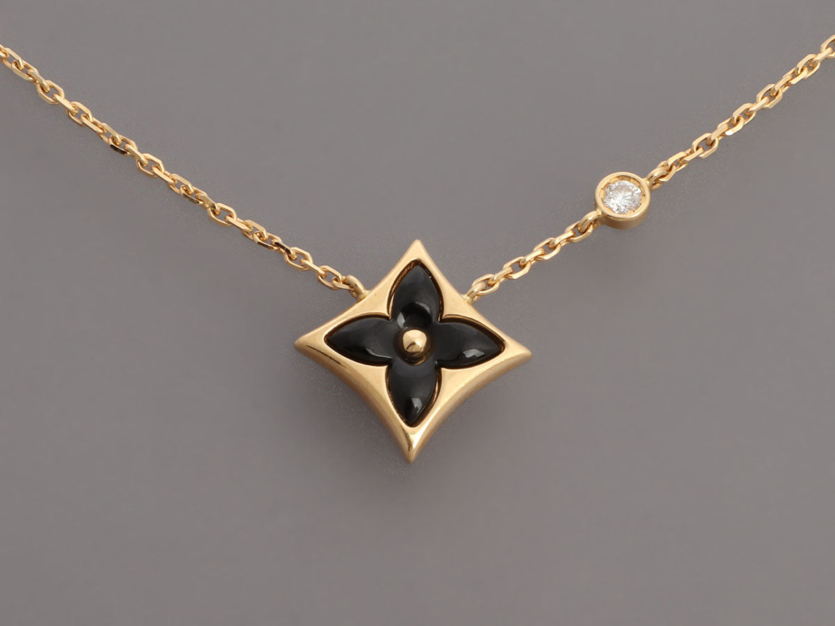Louis Vuitton 18K Yellow Gold Onyx and Diamond Color Blossom BB Star Pendant Necklace