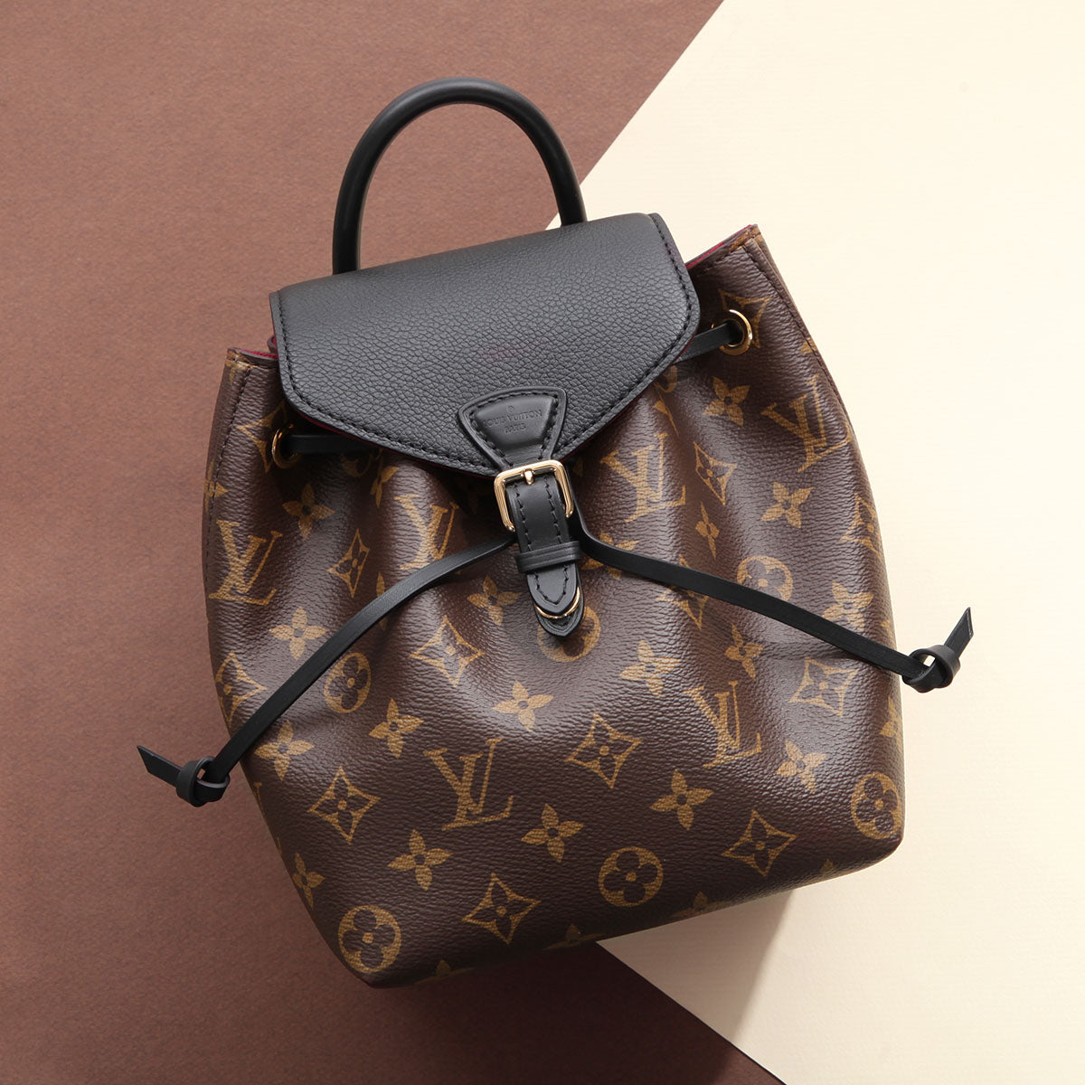 Louis Vuitton Monogram and Black Leather Montsouris BB NM