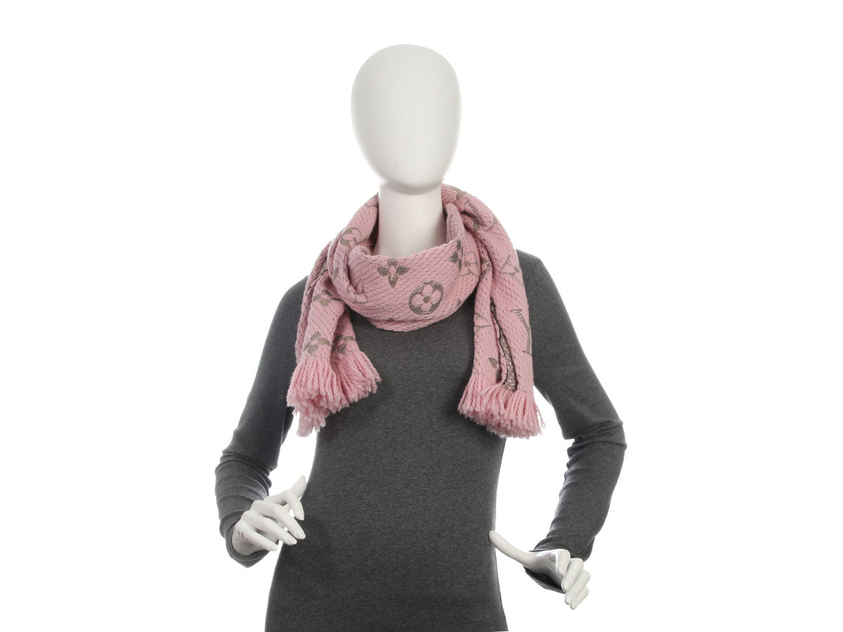 Louis Vuitton Pink and Metallic Silver Logomania Shine Scarf